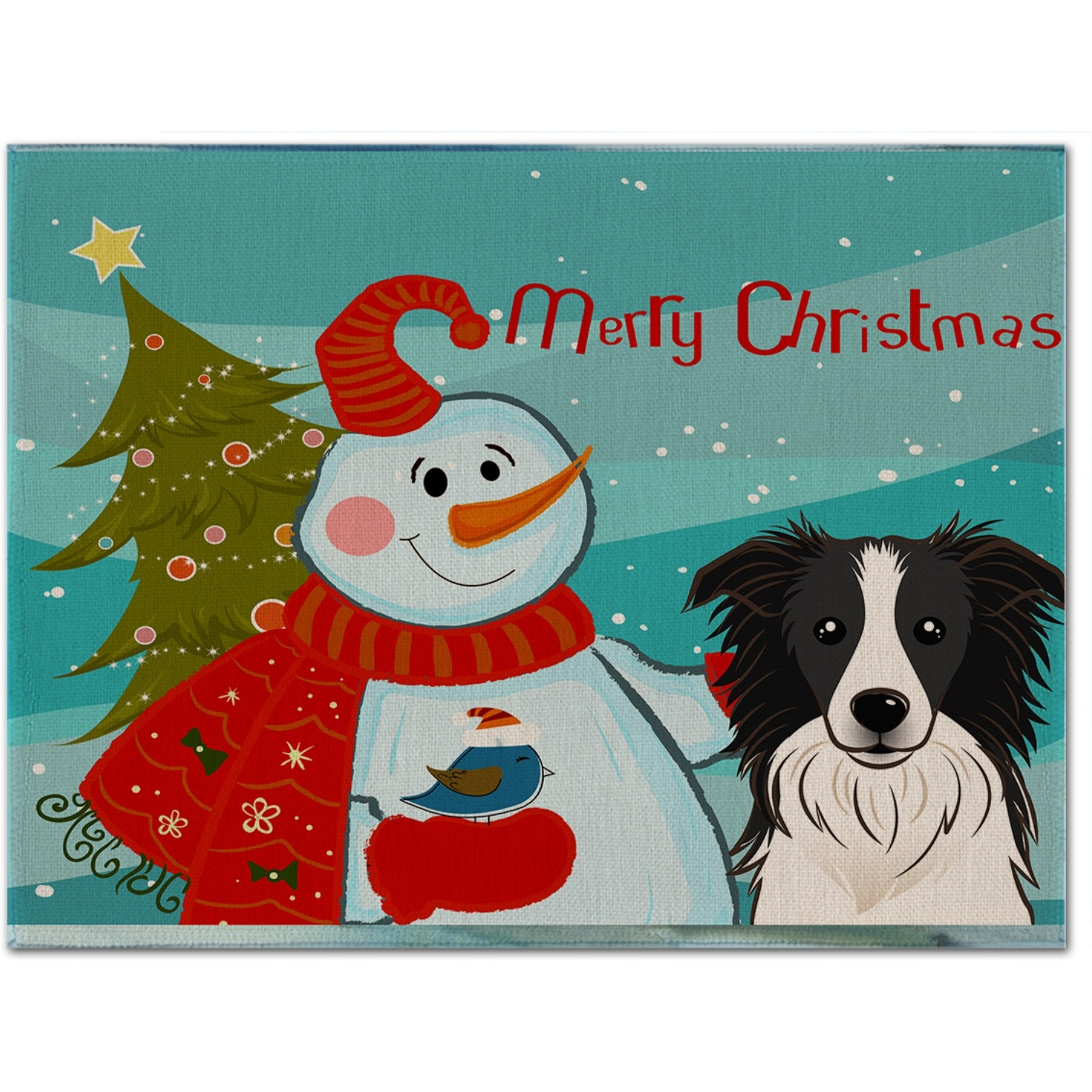 &quotCaroline's Treasures BB1861PLMT Snowman With Border Collie Fabric Placemat, Multicolor"
