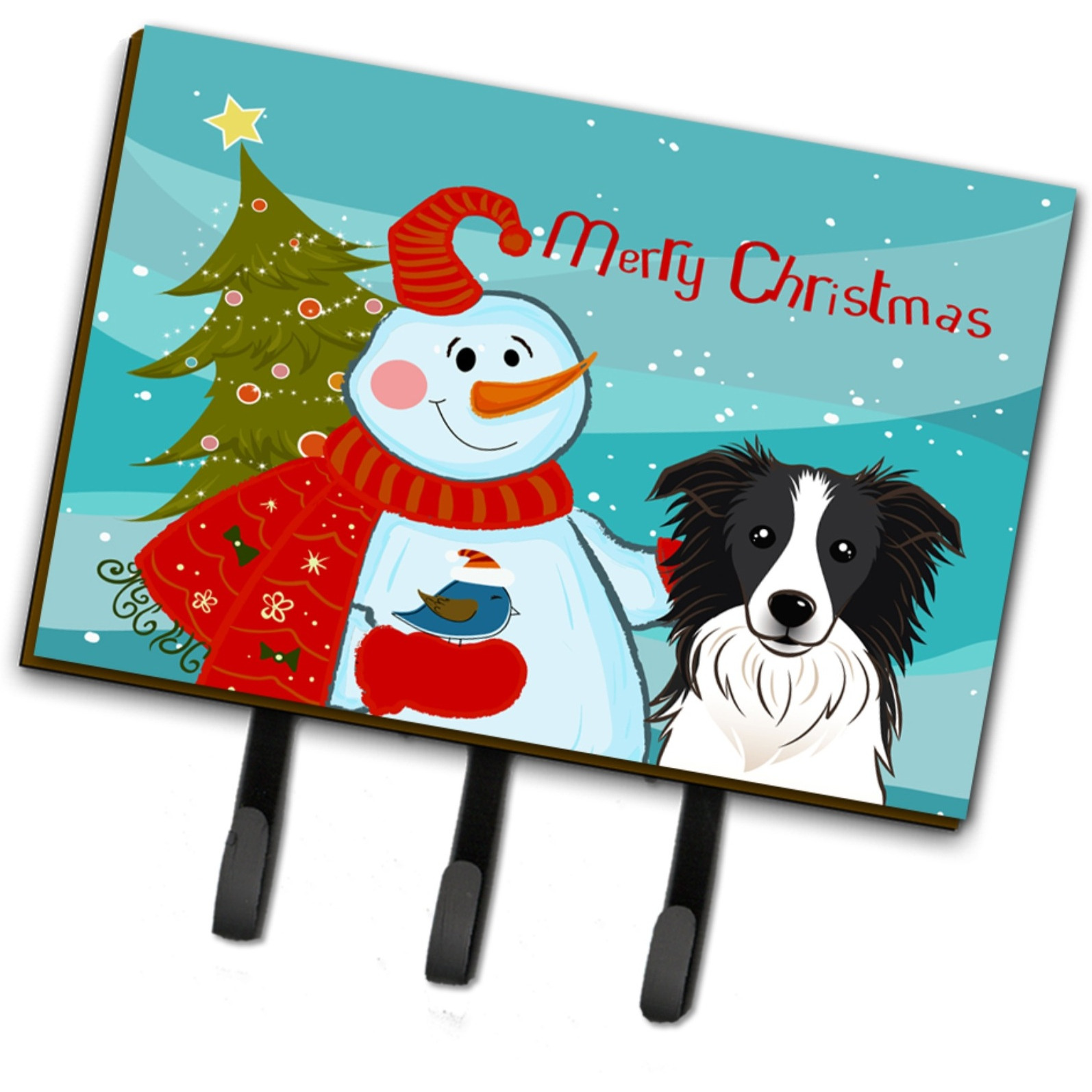 &quotCaroline's Treasures BB1861TH68 Snowman with border Collie Leash or Key Holder, Large, Multicolor"