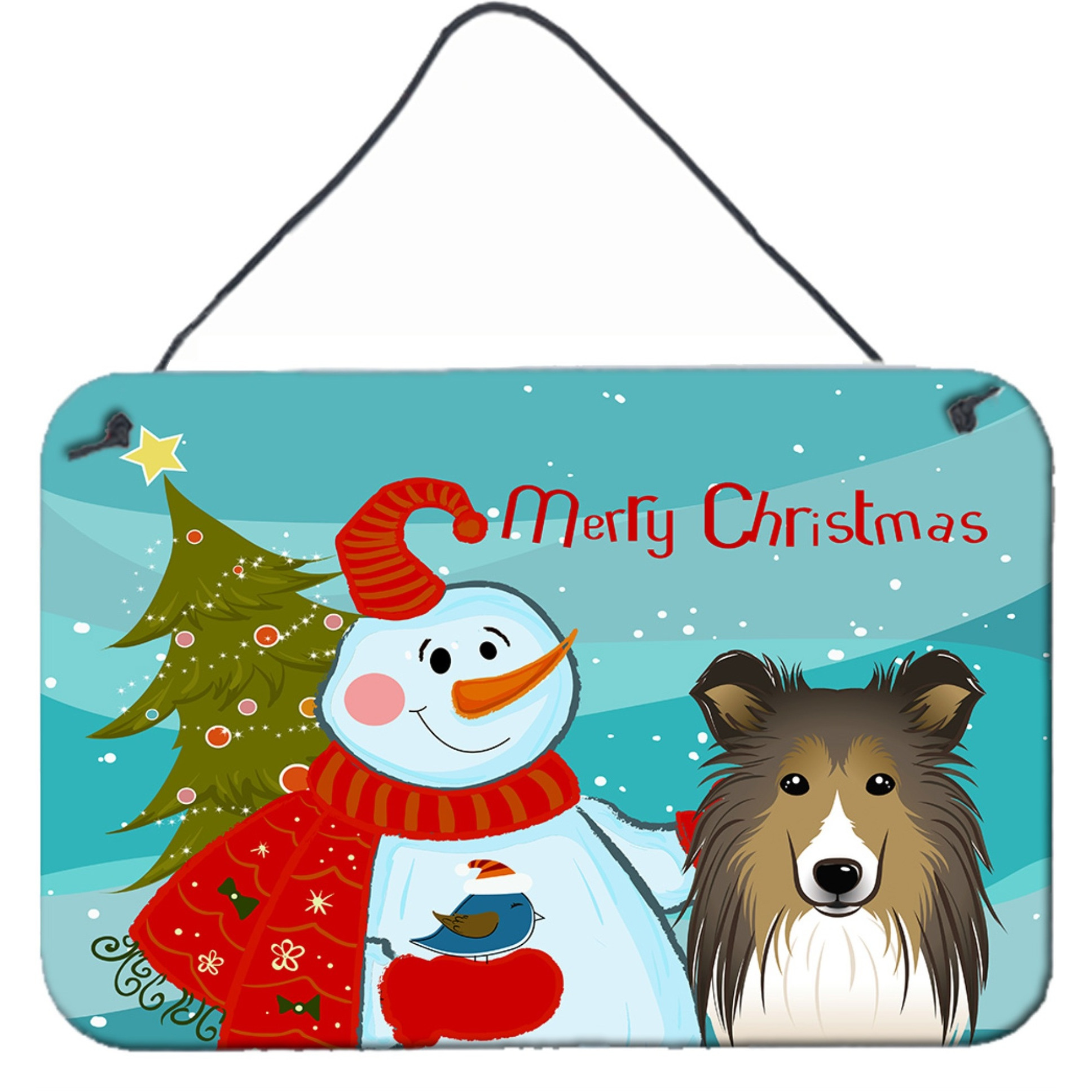 &quotCaroline's Treasures Snowman with Sheltie Wall or Door Hanging Prints BB1862DS812, 8HX12W"