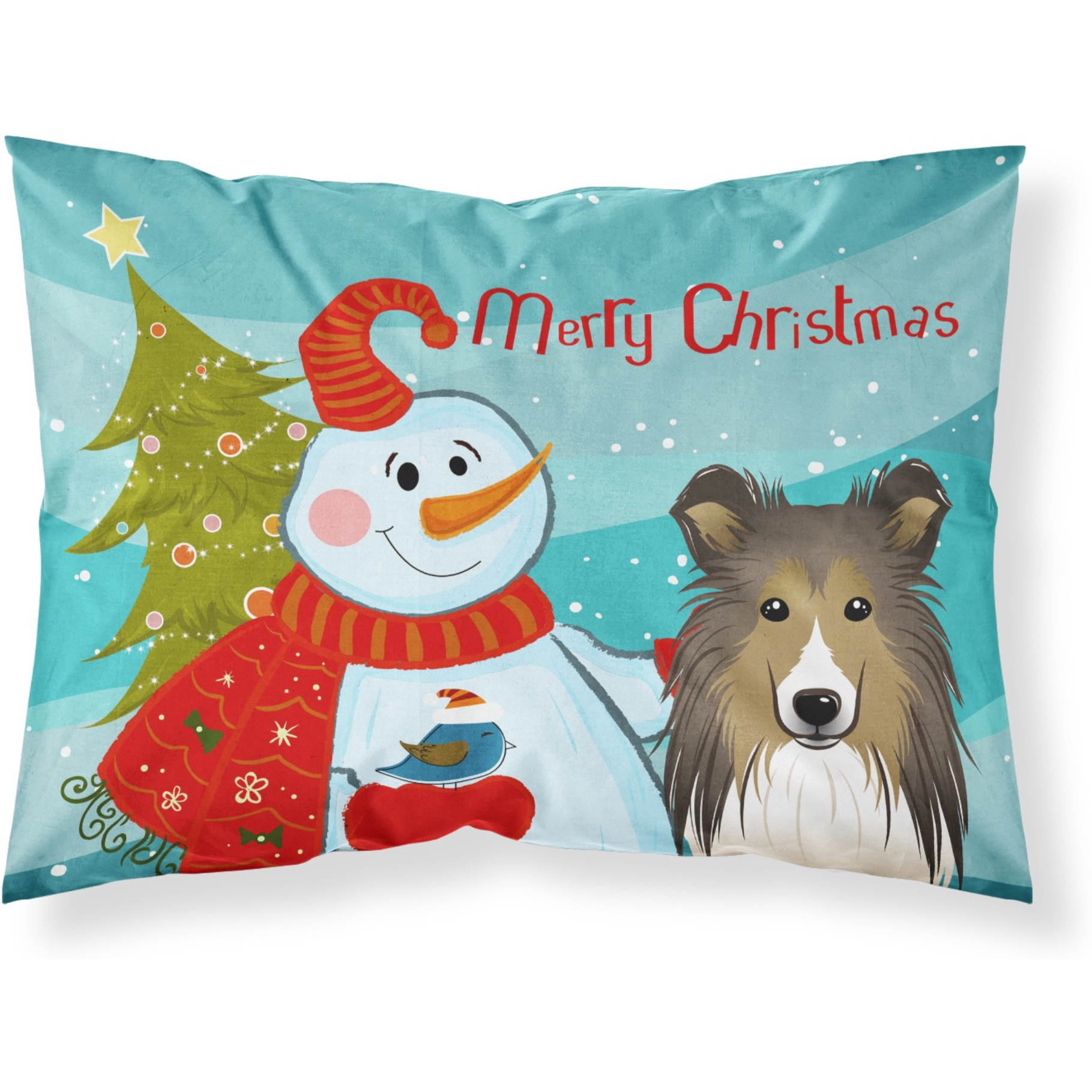 &quotCaroline's Treasures BB1862PILLOWCASE Snowman with Sheltie Fabric Standard Pillowcase, Large, Multicolor"