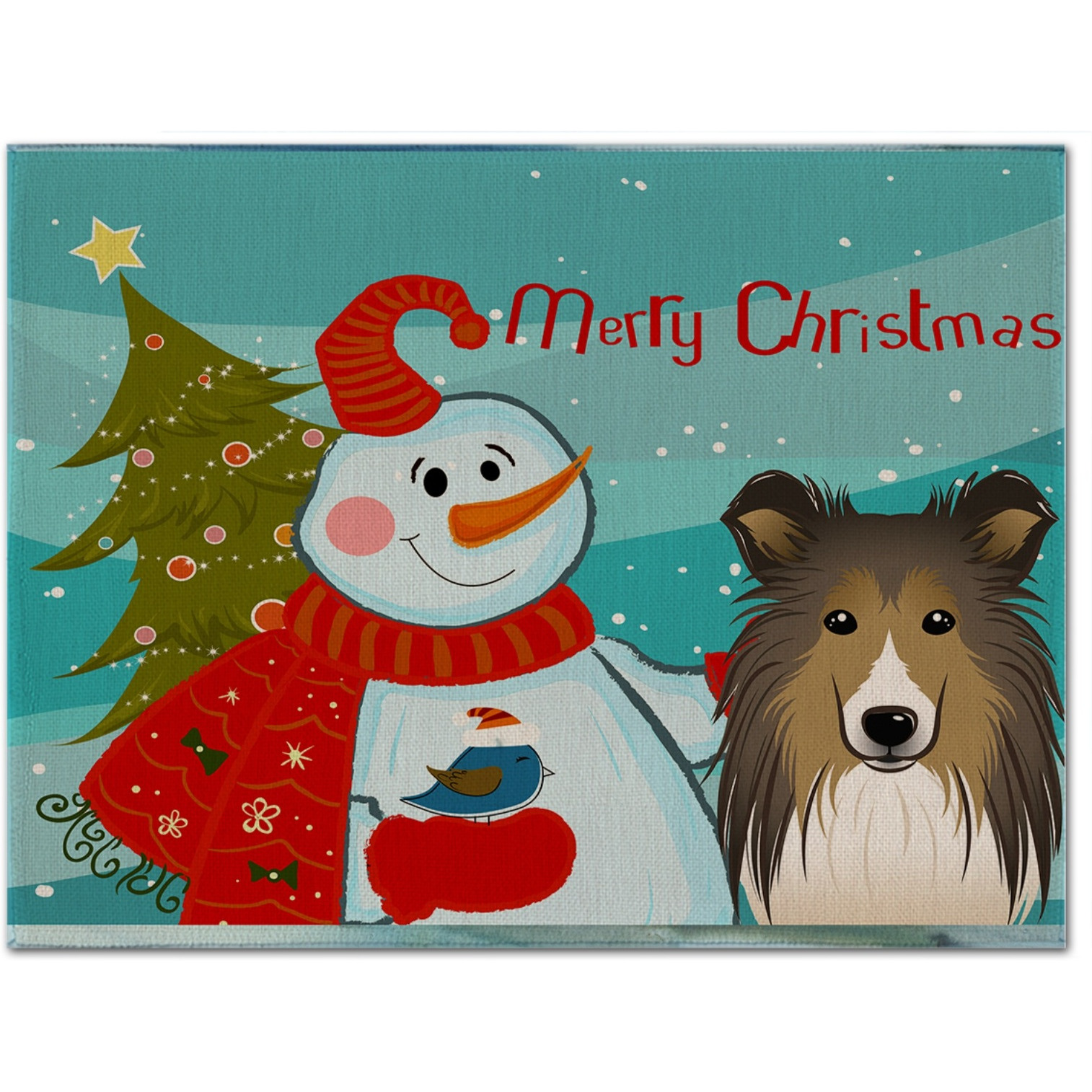 &quotCaroline's Treasures BB1862PLMT Snowman With Sheltie Fabric Placemat, Multicolor"