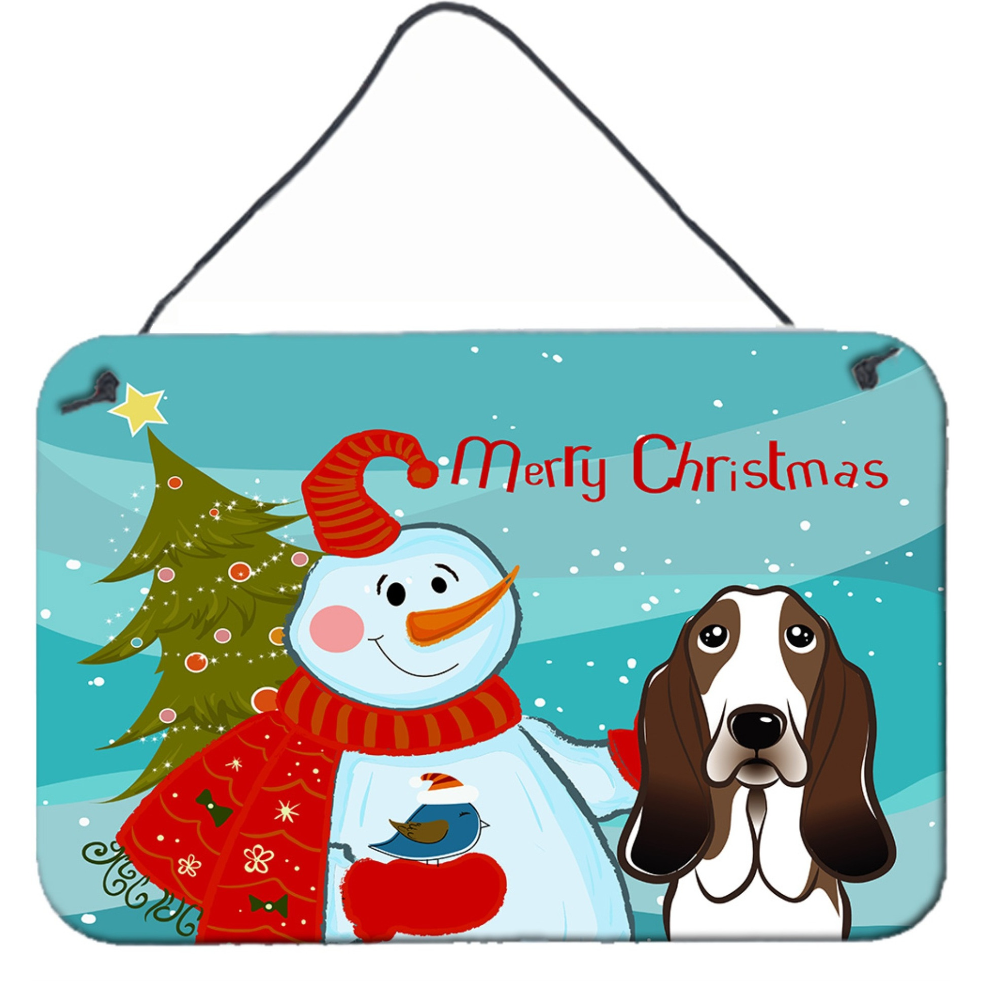 &quotCaroline's Treasures Snowman with Basset Hound Wall or Door Hanging Prints BB1863DS812, 8HX12W"