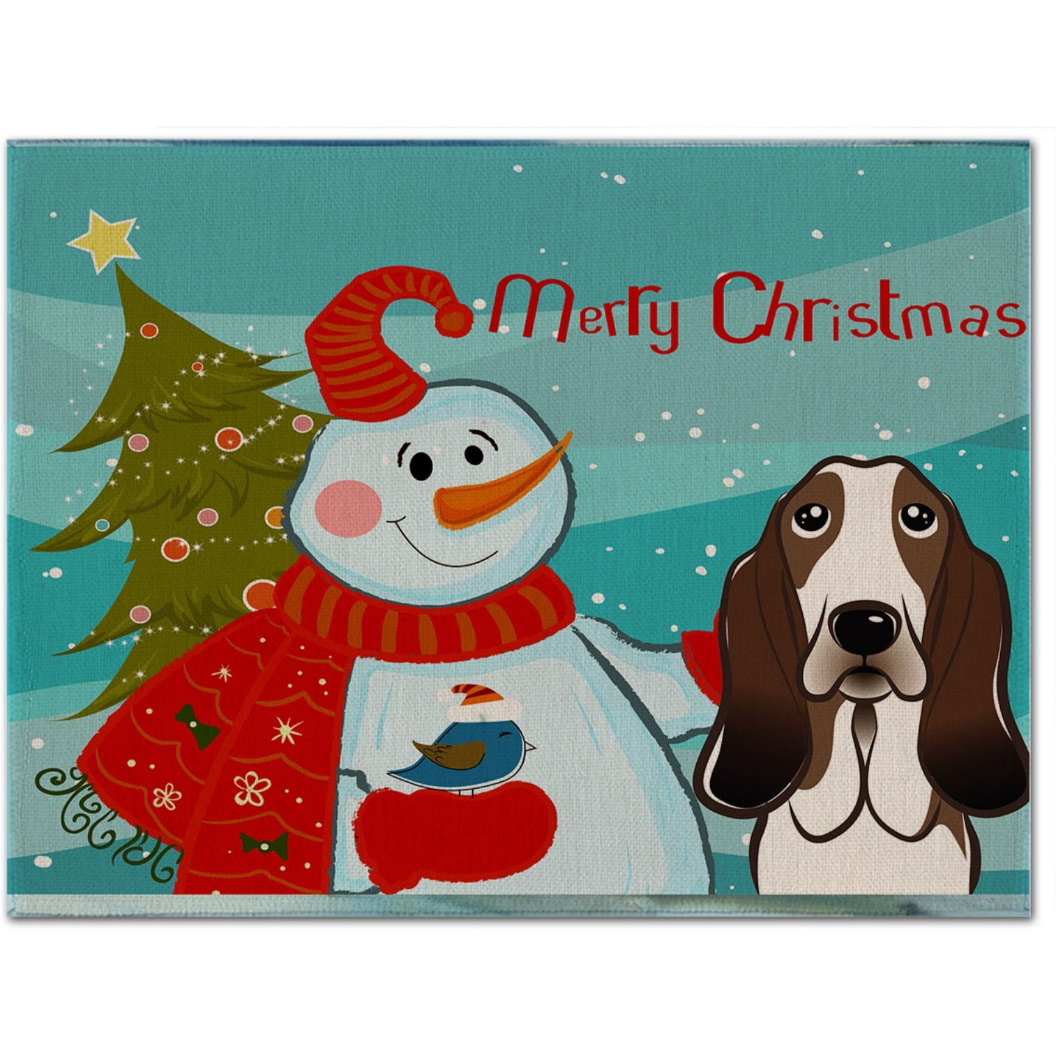 &quotCaroline's Treasures BB1863PLMT Snowman With Basset Hound Fabric Placemat, Multicolor"