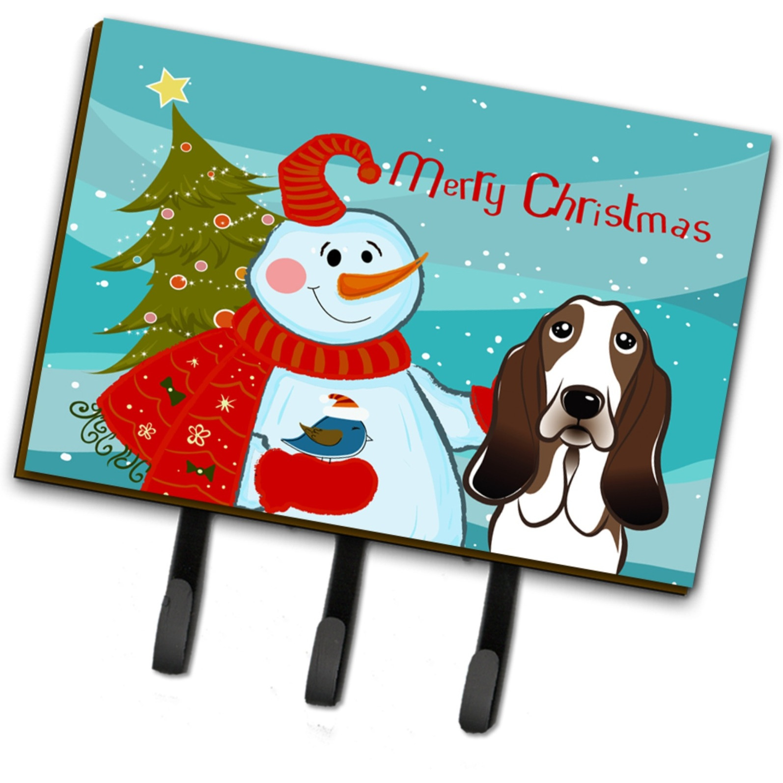 &quotCaroline's Treasures BB1863TH68 Snowman with Basset Hound Leash or Key Holder, Large, Multicolor"
