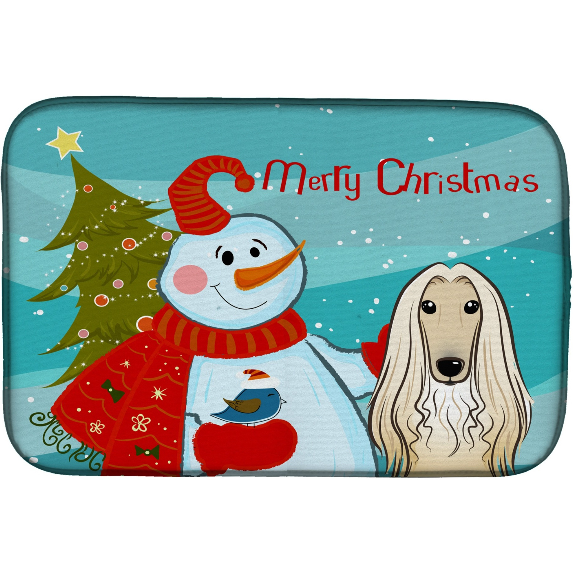 &quotCaroline's Treasures Snowman with Afghan Hound Dish Drying Mat, 14"" x 21"""