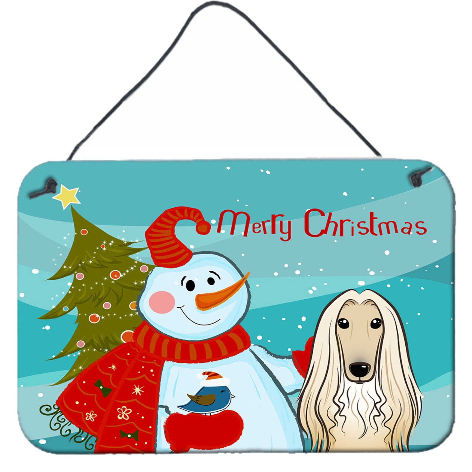 &quotCaroline's Treasures Snowman with Afghan Hound Wall or Door Hanging Prints BB1864DS812, 8HX12W, Multicolor"