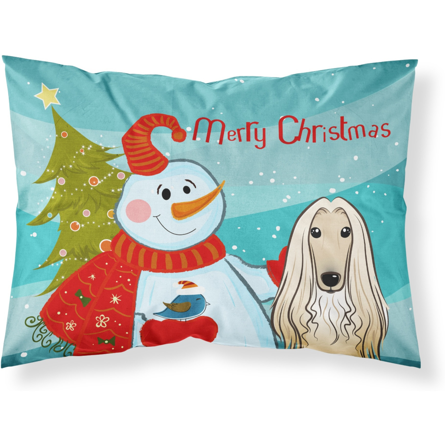 &quotCaroline's Treasures BB1864PILLOWCASE Snowman with Afghan Hound Fabric Standard Pillowcase, Large, Multicolor"