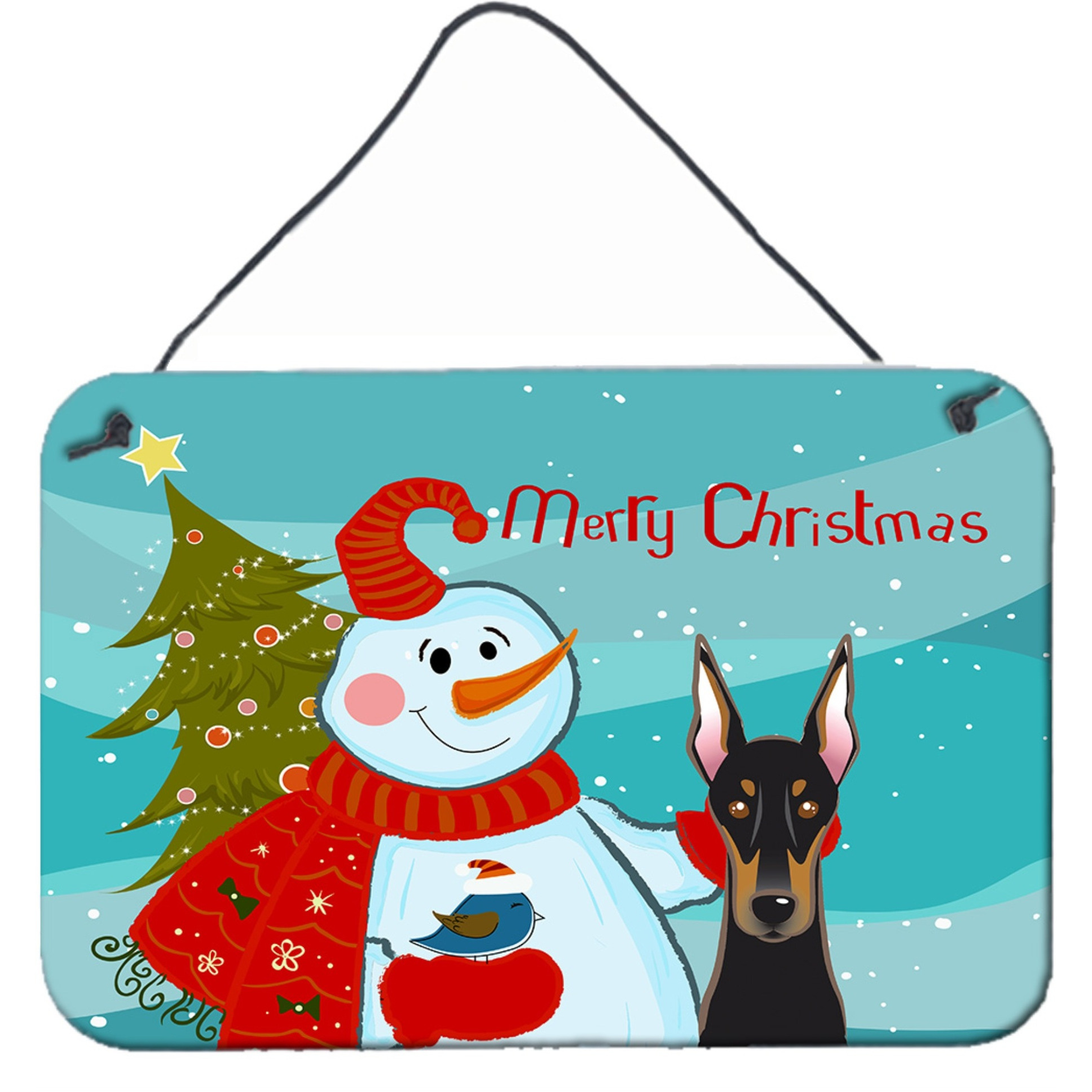 &quotCaroline's Treasures Snowman with Doberman Wall or Door Hanging Prints BB1865DS812, 8HX12W, Multicolor"