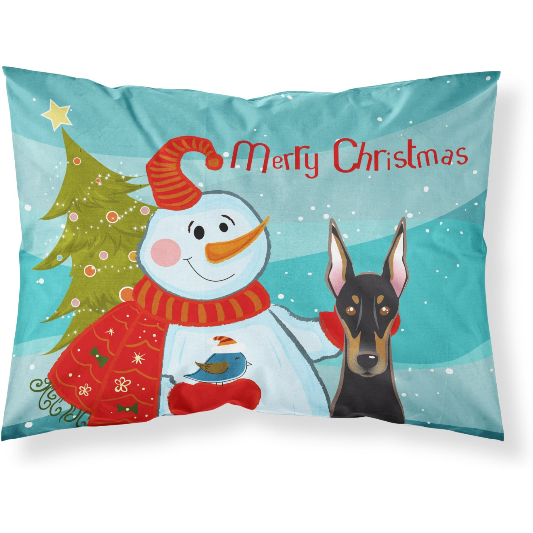 &quotCaroline's Treasures BB1865PILLOWCASE Snowman with Doberman Fabric Standard Pillowcase, Large, Multicolor"