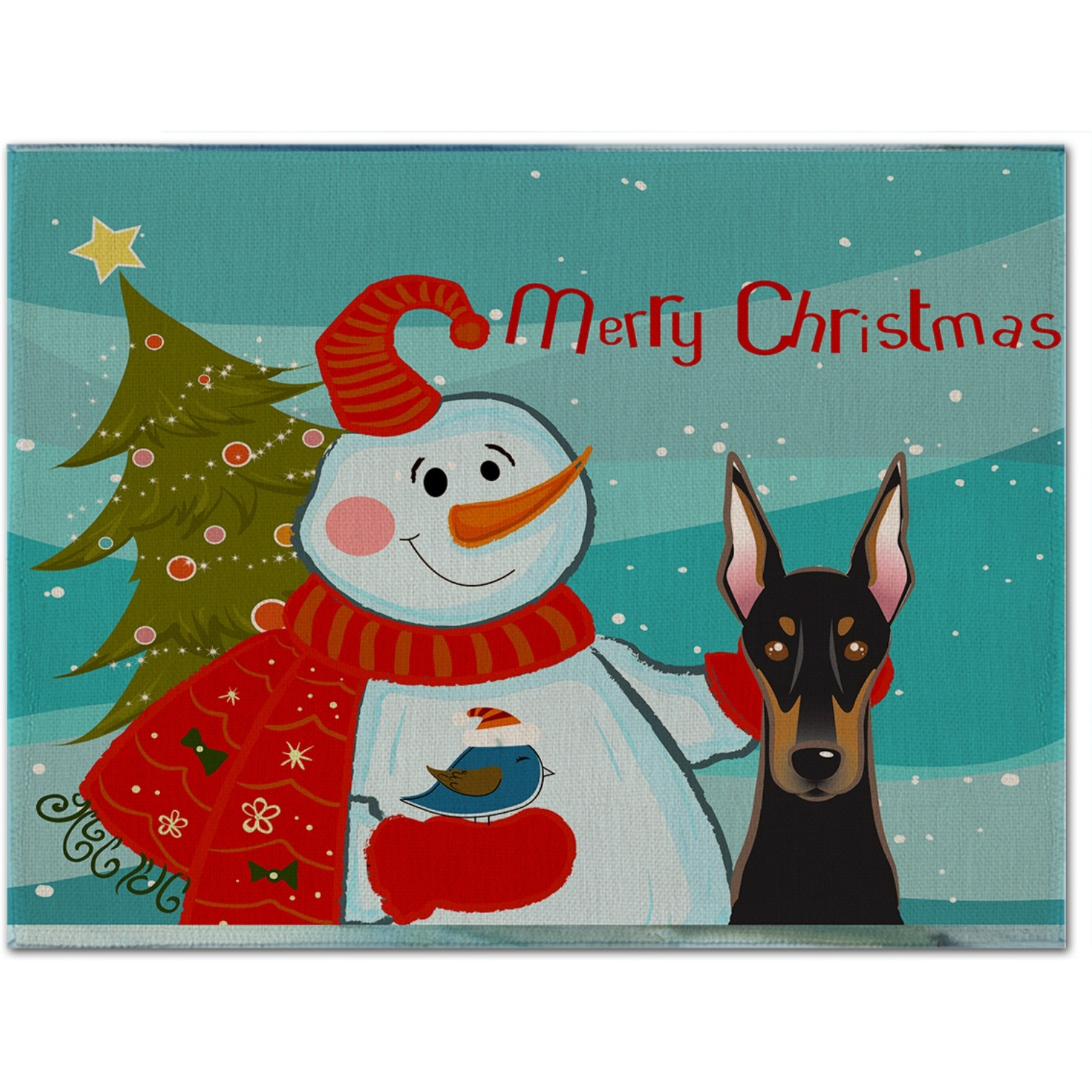 &quotCaroline's Treasures BB1865PLMT Snowman With Doberman Fabric Placemat, Multicolor"