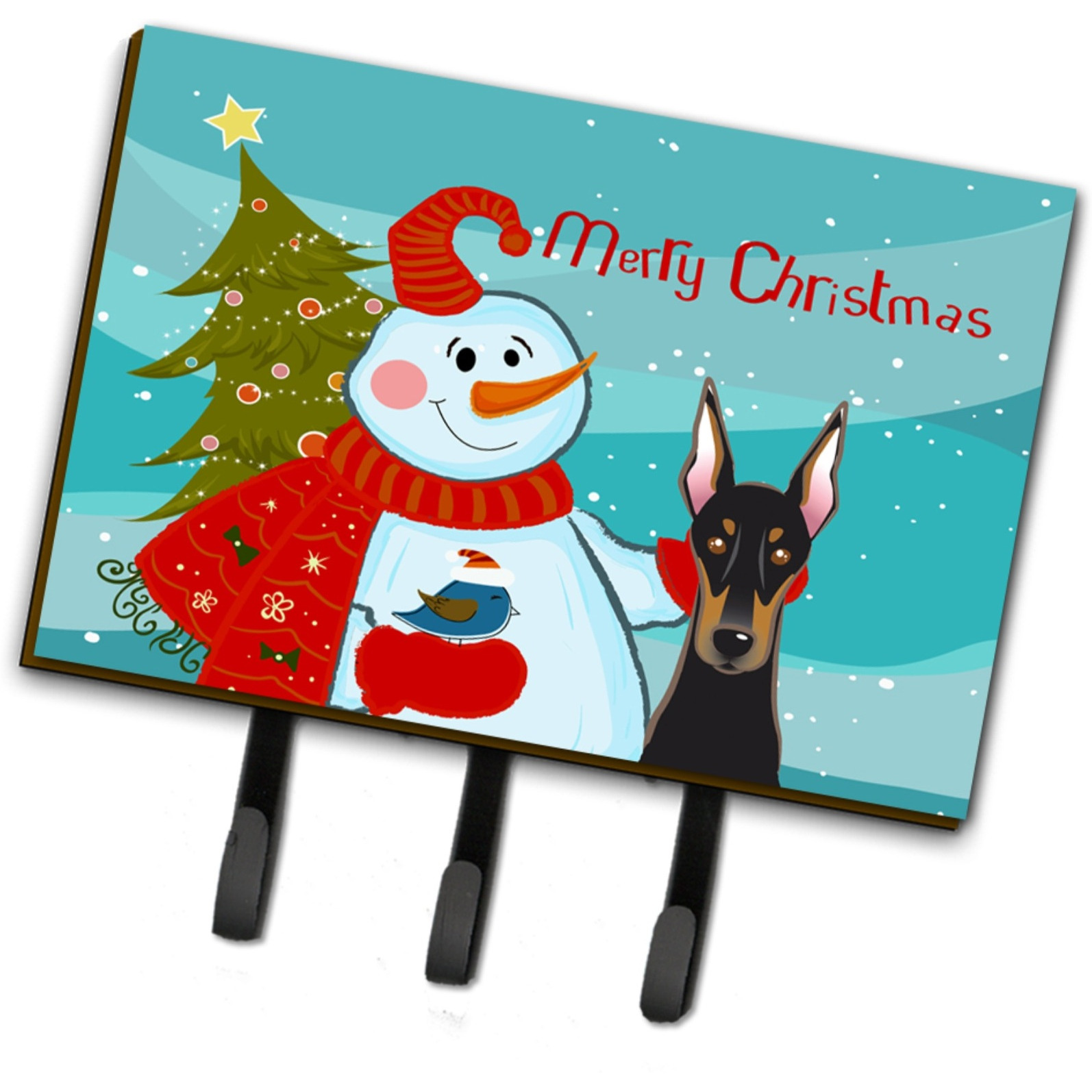 &quotCaroline's Treasures BB1865TH68 Snowman with Doberman Leash or Key Holder, Large, Multicolor"