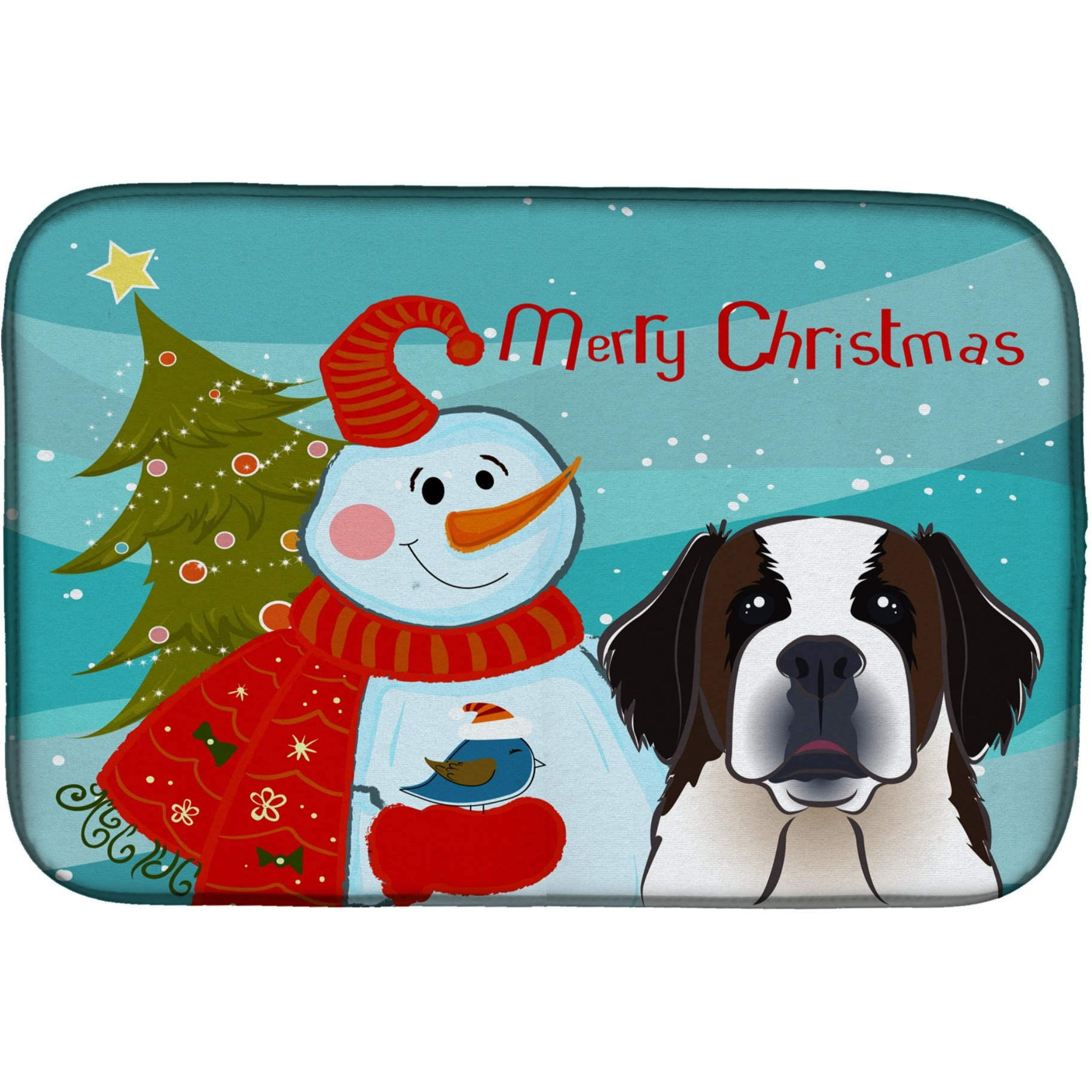 &quotCaroline's Treasures Snowman with Saint Bernard Dish Drying Mat, 14 x 21"