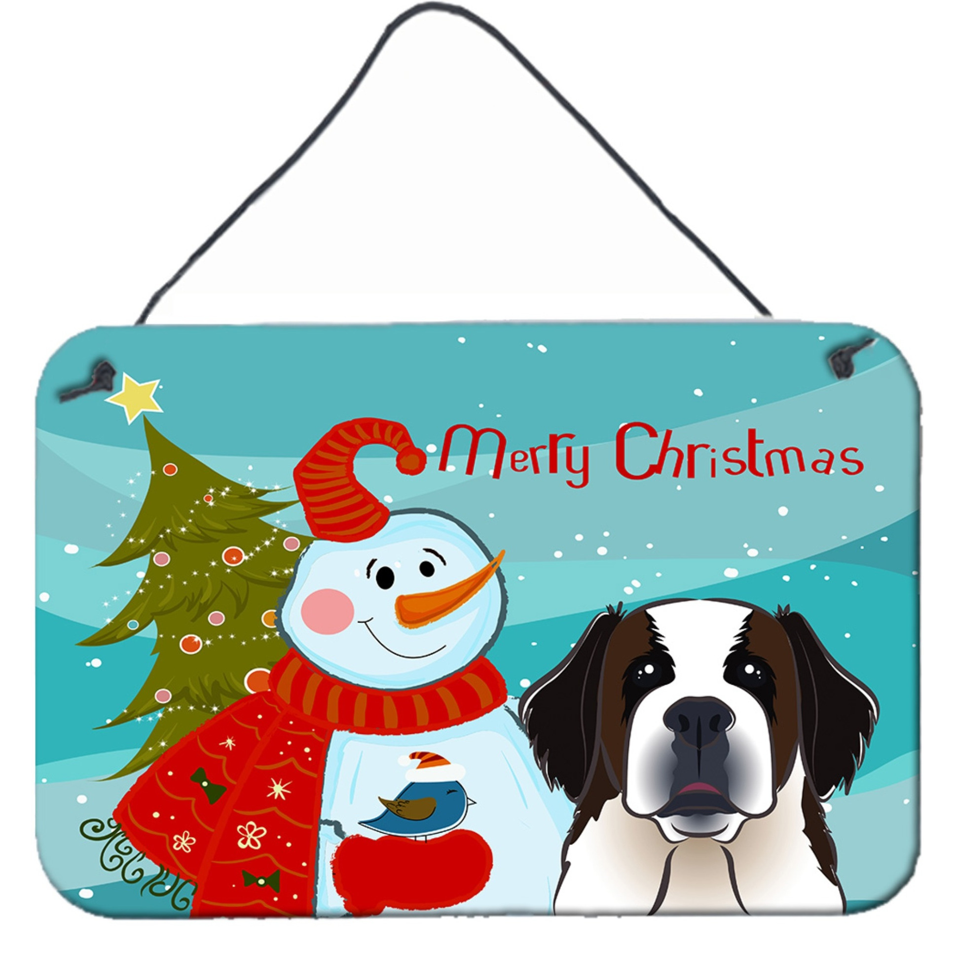 &quotCaroline's Treasures Snowman with Saint Bernard Wall or Door Hanging Prints BB1866DS812, 8HX12W, Multicolor"
