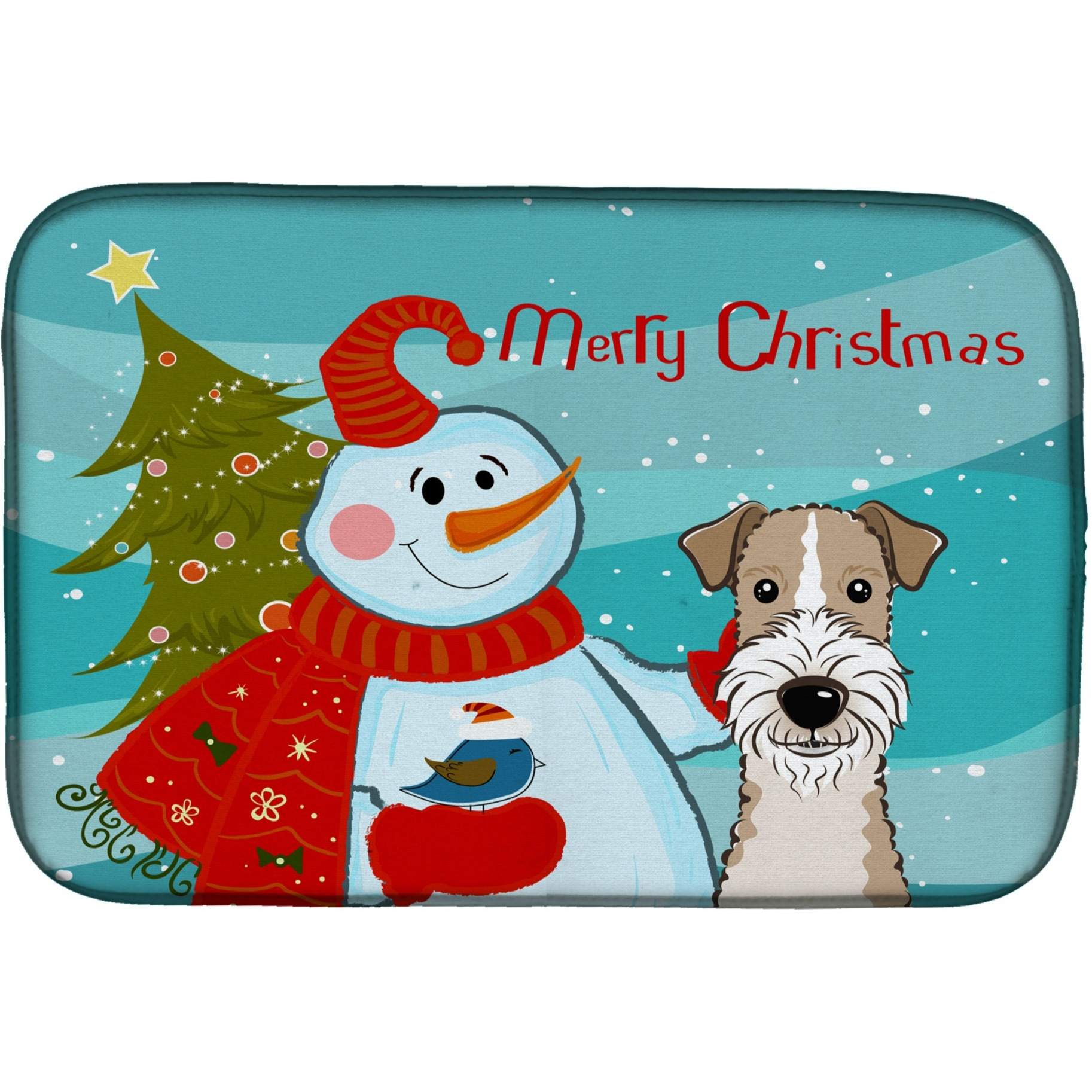 &quotCaroline's Treasures Snowman With Wire Haired Fox Terrier Dish Drying Mat, 14"" x 21"""