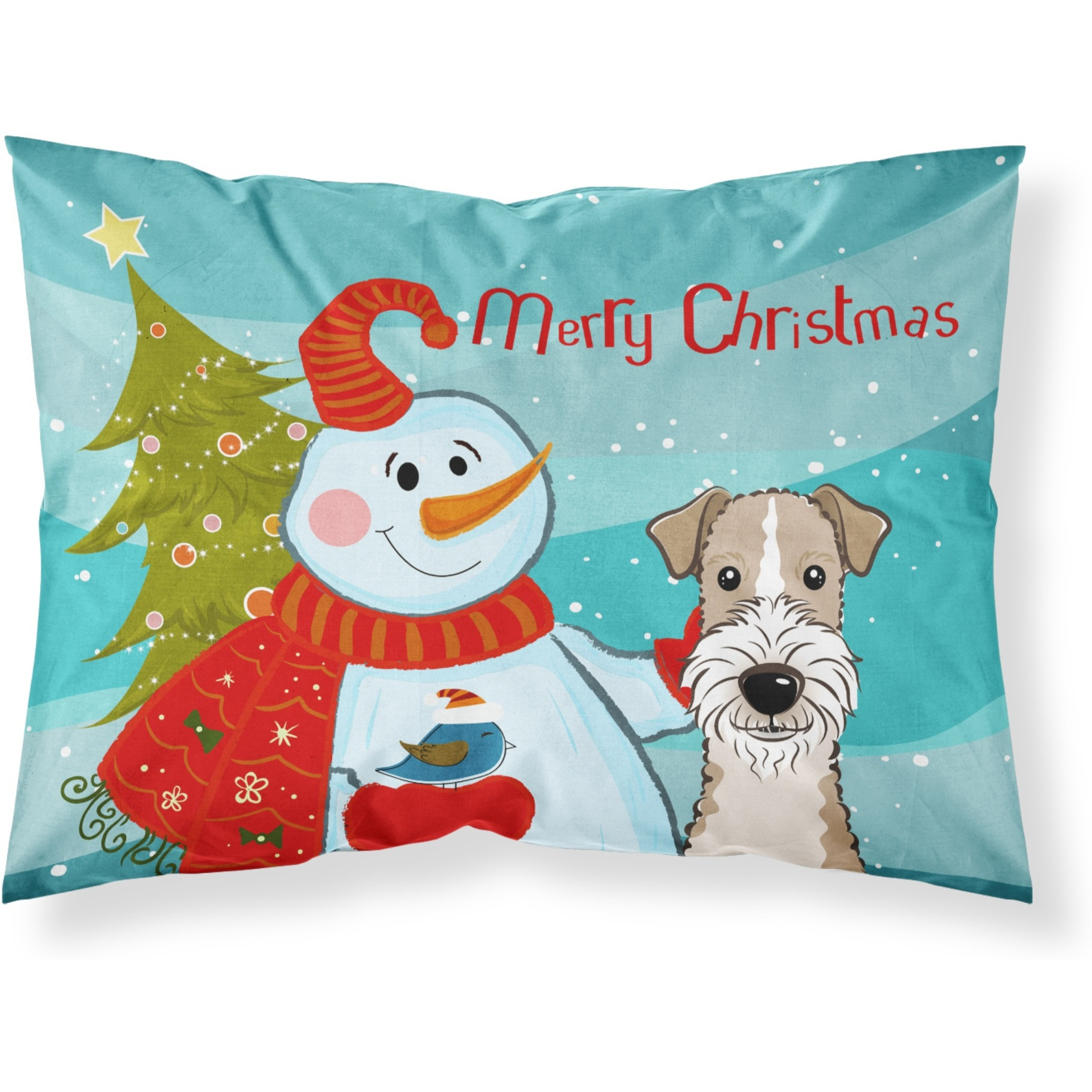&quotCaroline's Treasures BB1867PILLOWCASE Snowman with Wire Haired Fox Terrier Fabric Standard Pillowcase, Large, Multicolor"