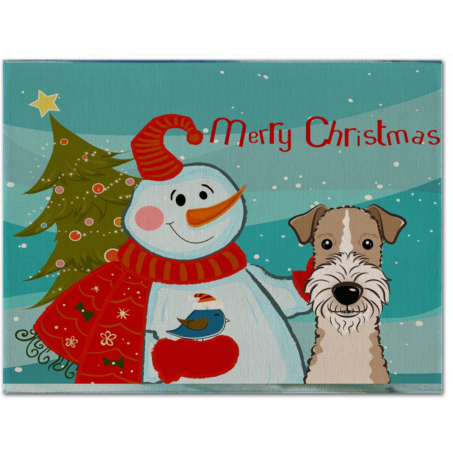 &quotCaroline's Treasures BB1867PLMT Snowman With Wire Haired Fox Terrier Fabric Placemat, Multicolor"