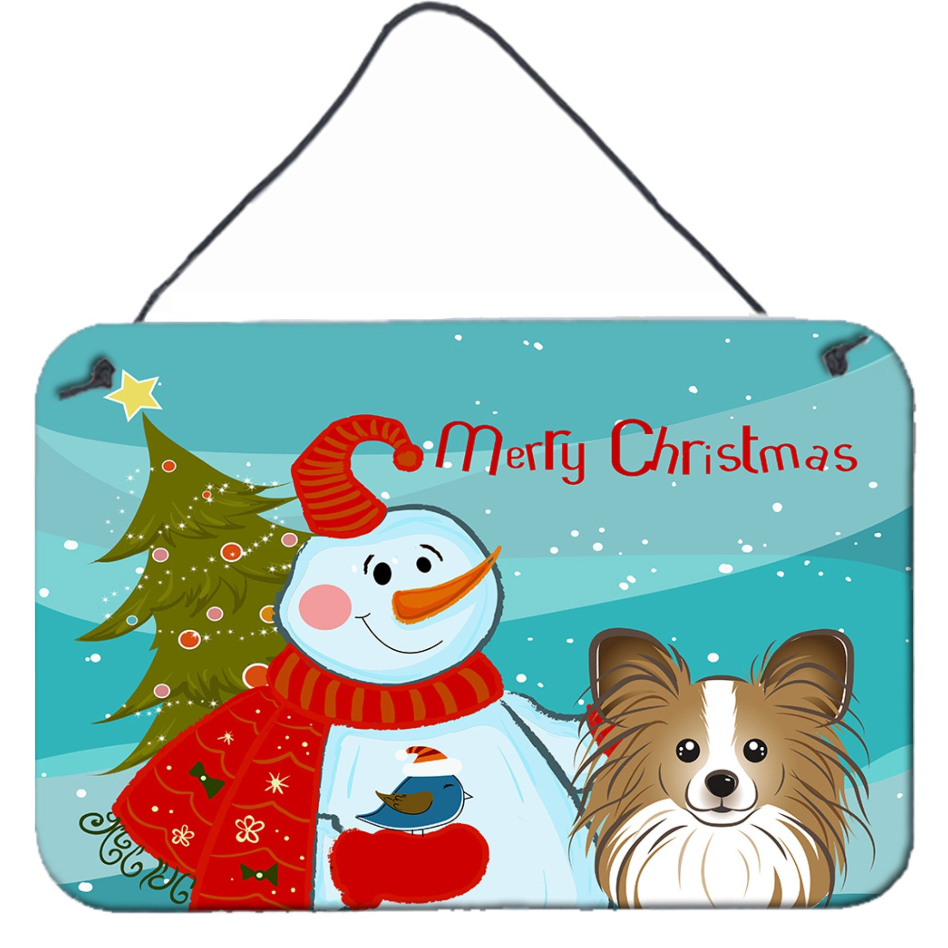 &quotCaroline's Treasures Snowman with Papillon Wall or Door Hanging Prints BB1868DS812, 8HX12W"