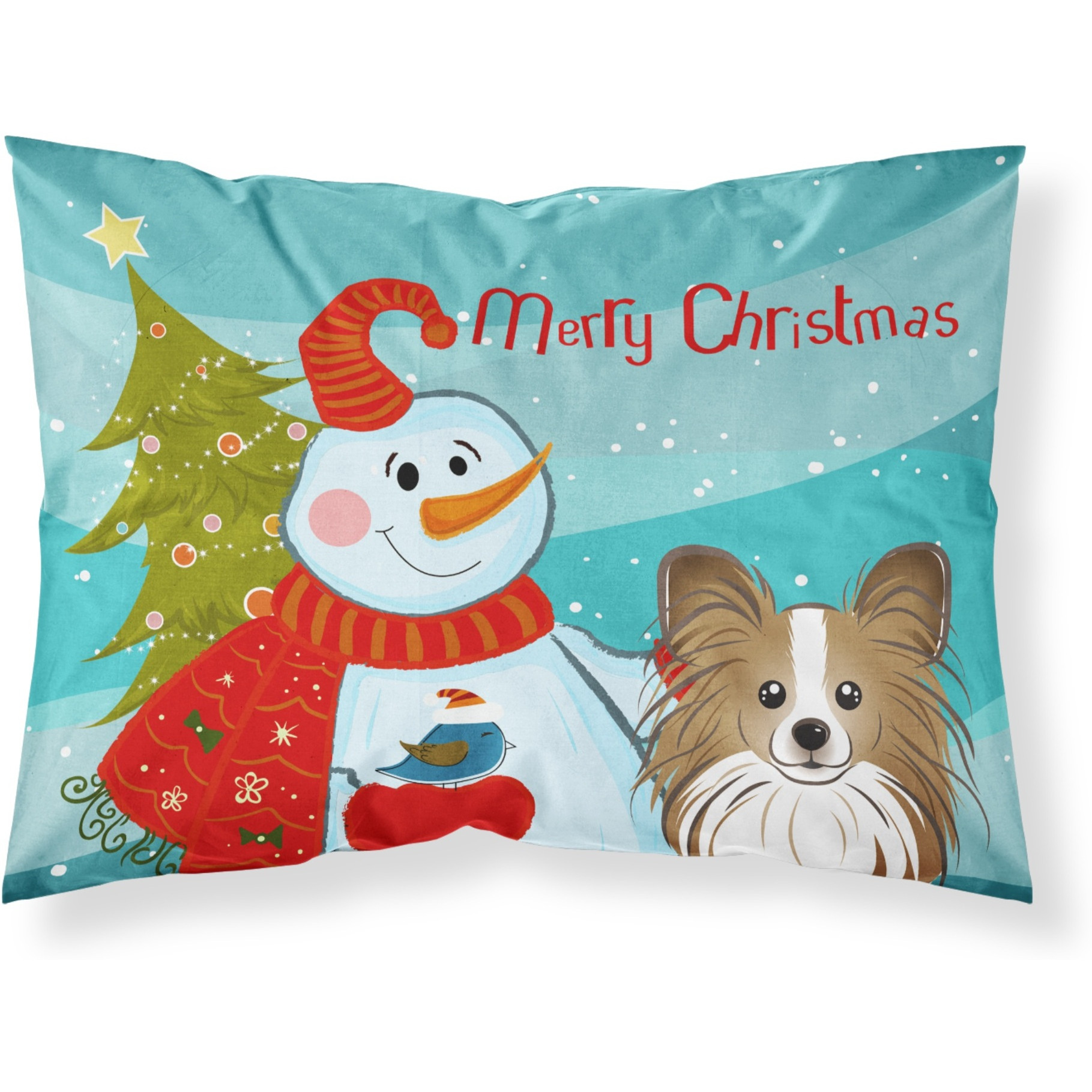 &quotCaroline's Treasures BB1868PILLOWCASE Snowman with Papillion Fabric Standard Pillowcase, Large, Multicolor"