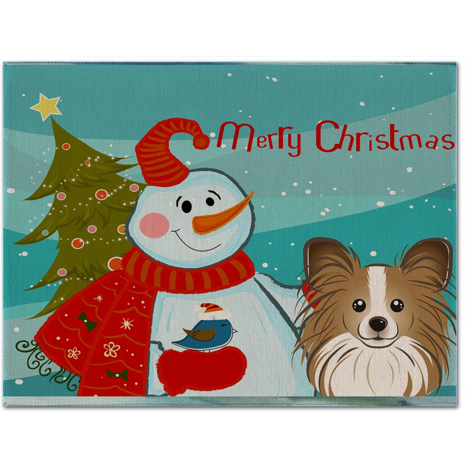 &quotCaroline's Treasures BB1868PLMT Snowman With Papillion Fabric Placemat, Multicolor"