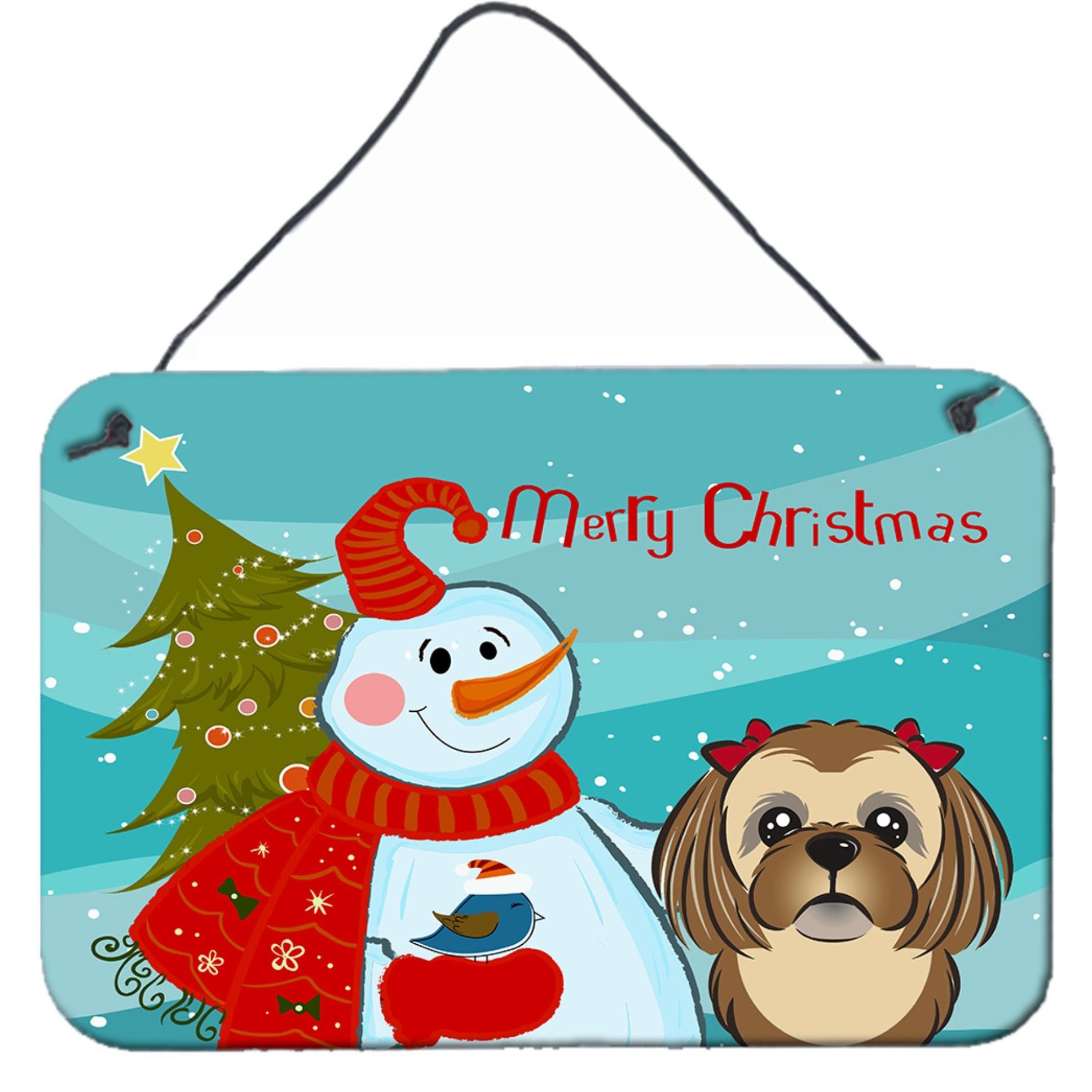 &quotCaroline's Treasures Snowman with Chocolate Brown Shih Tzu Wall or Door Hanging Prints BB1869DS812, 8HX12W, Multicolor"