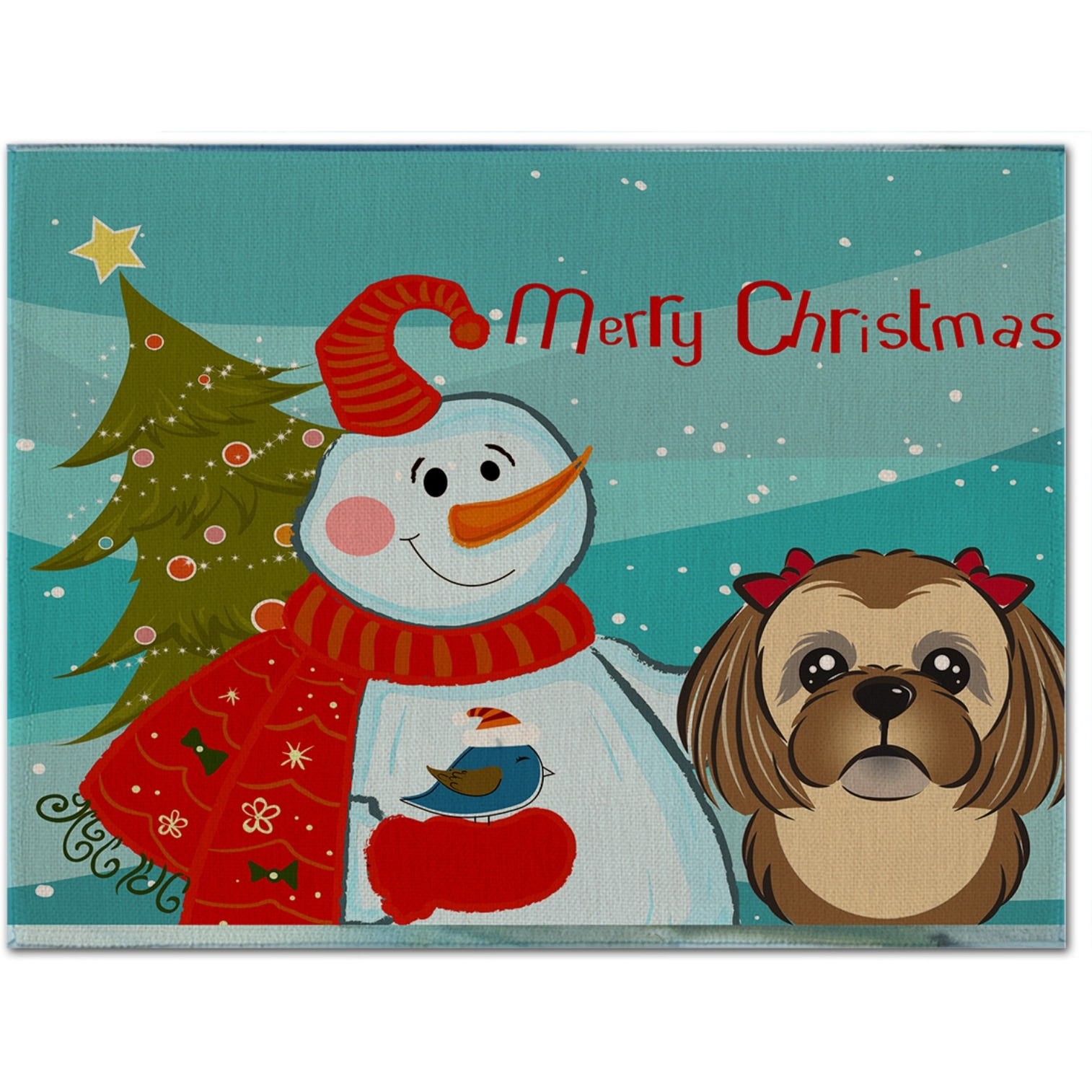 &quotCaroline's Treasures BB1869PLMT Snowman With Chocolate Brown Shih Tzu Fabric Placemat, Multicolor"