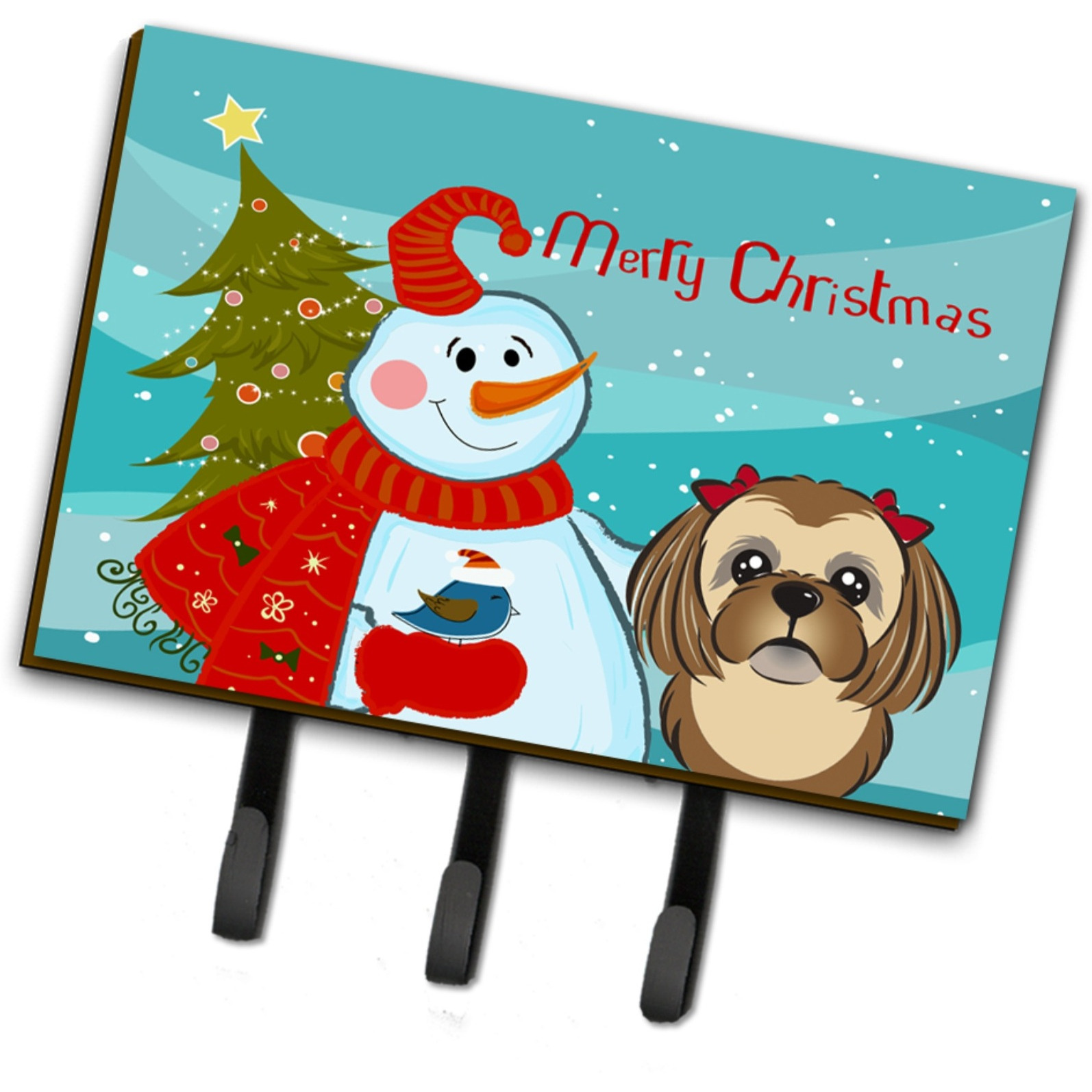 &quotCaroline's Treasures BB1869TH68 Snowman with Chocolate Brown Shih Tzu Leash or Key Holder, Large, Multicolor"