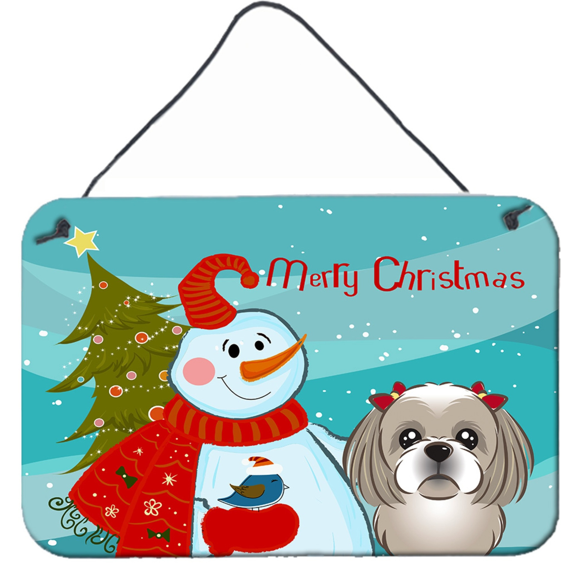 &quotCaroline's Treasures Snowman with Gray Silver Shih Tzu Wall or Door Hanging Prints BB1870DS812, 8HX12W"