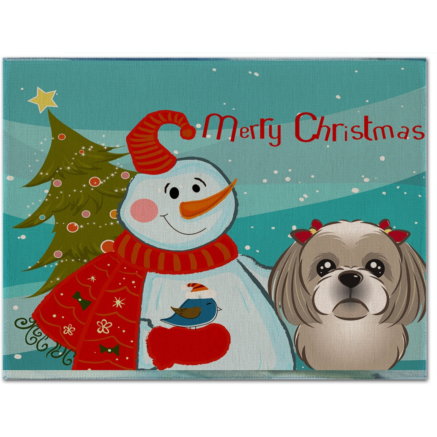 &quotCaroline's Treasures BB1870PLMT Snowman With Gray Silver Shih Tzu Fabric Placemat, Multicolor"