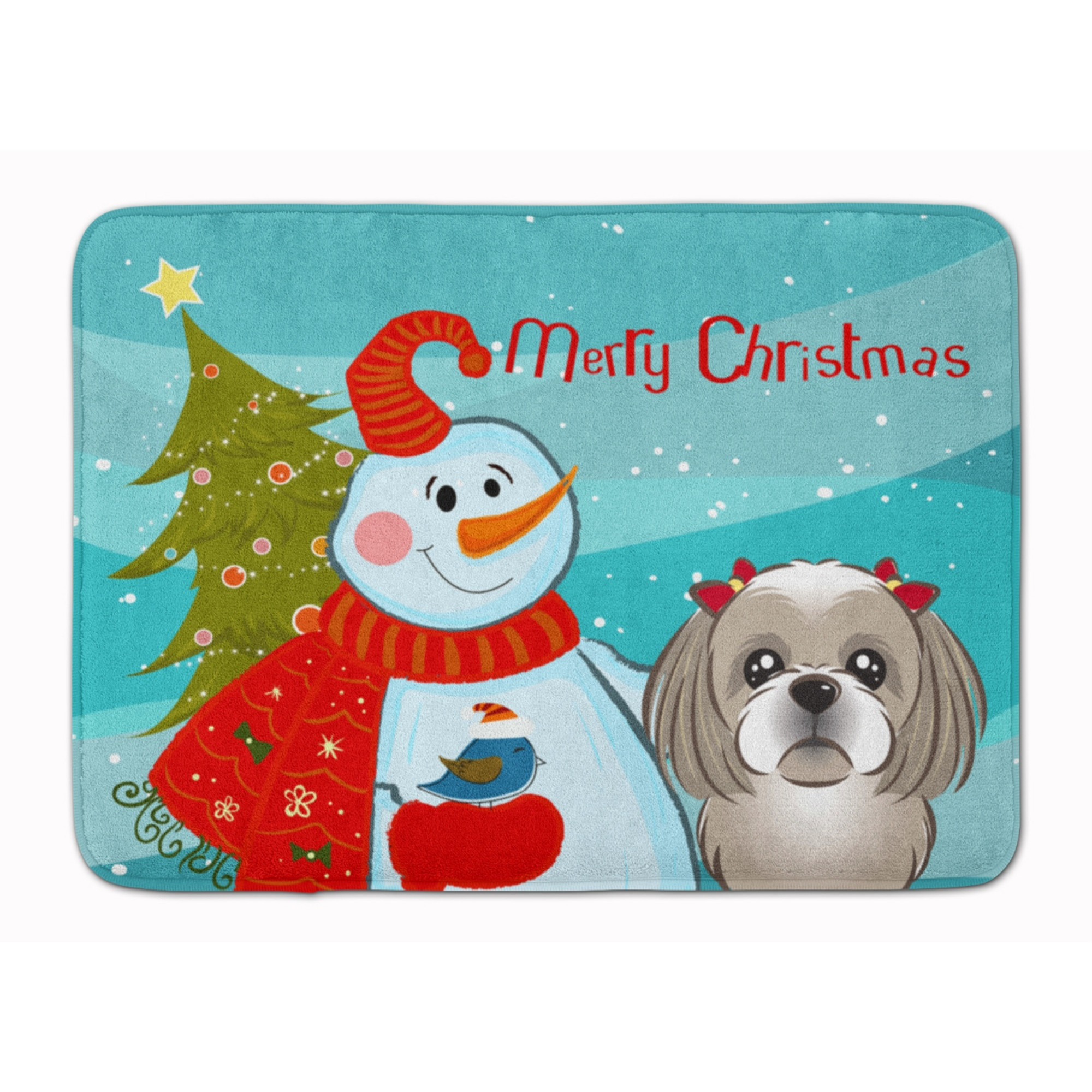 &quotCaroline's Treasures Snowman with Gray Silver Shih Tzu Floor Mat, 19"" x 27"", Multicolor"
