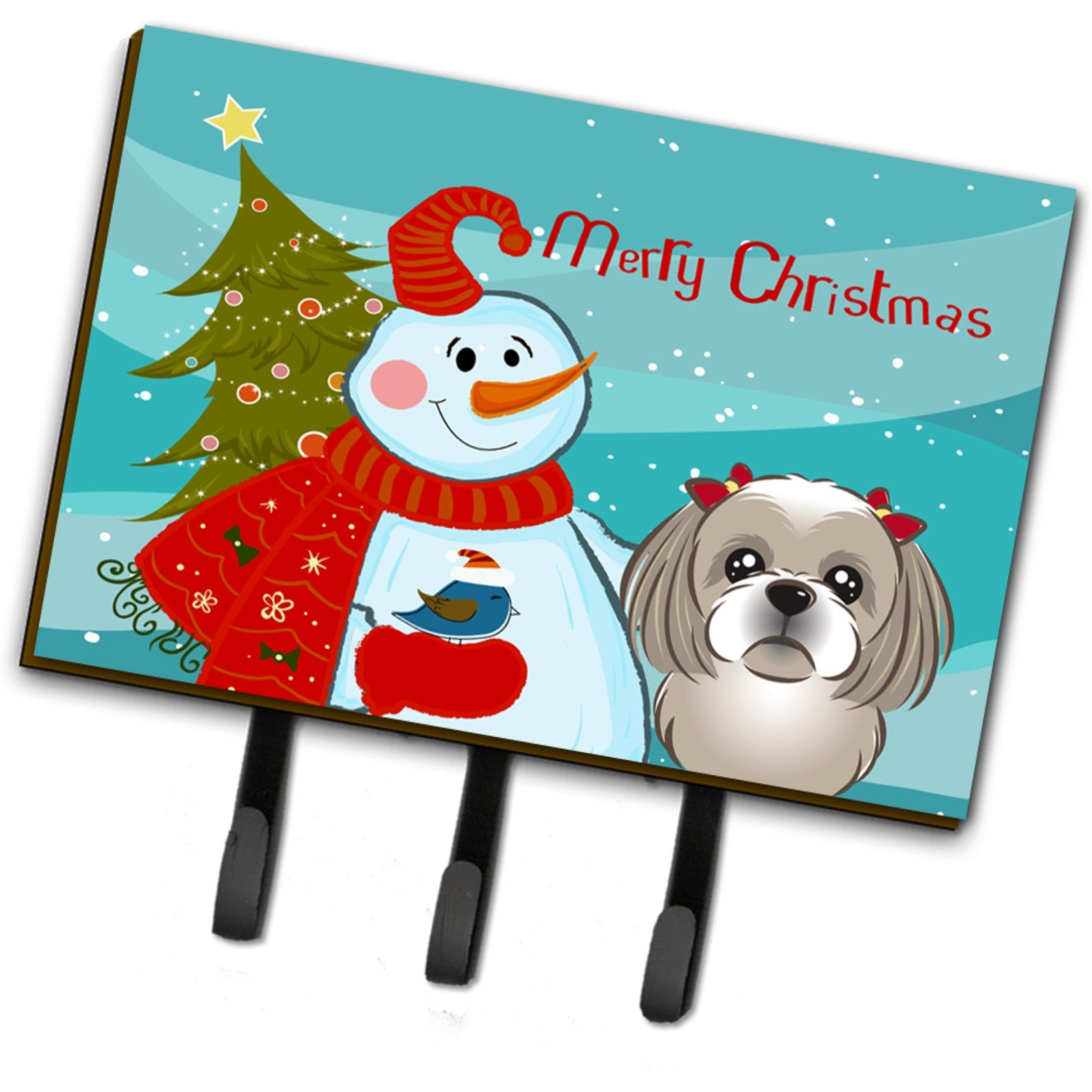 &quotCaroline's Treasures BB1870TH68 Snowman with Gray Silver Shih Tzu Leash or Key Holder, Large, Multicolor"