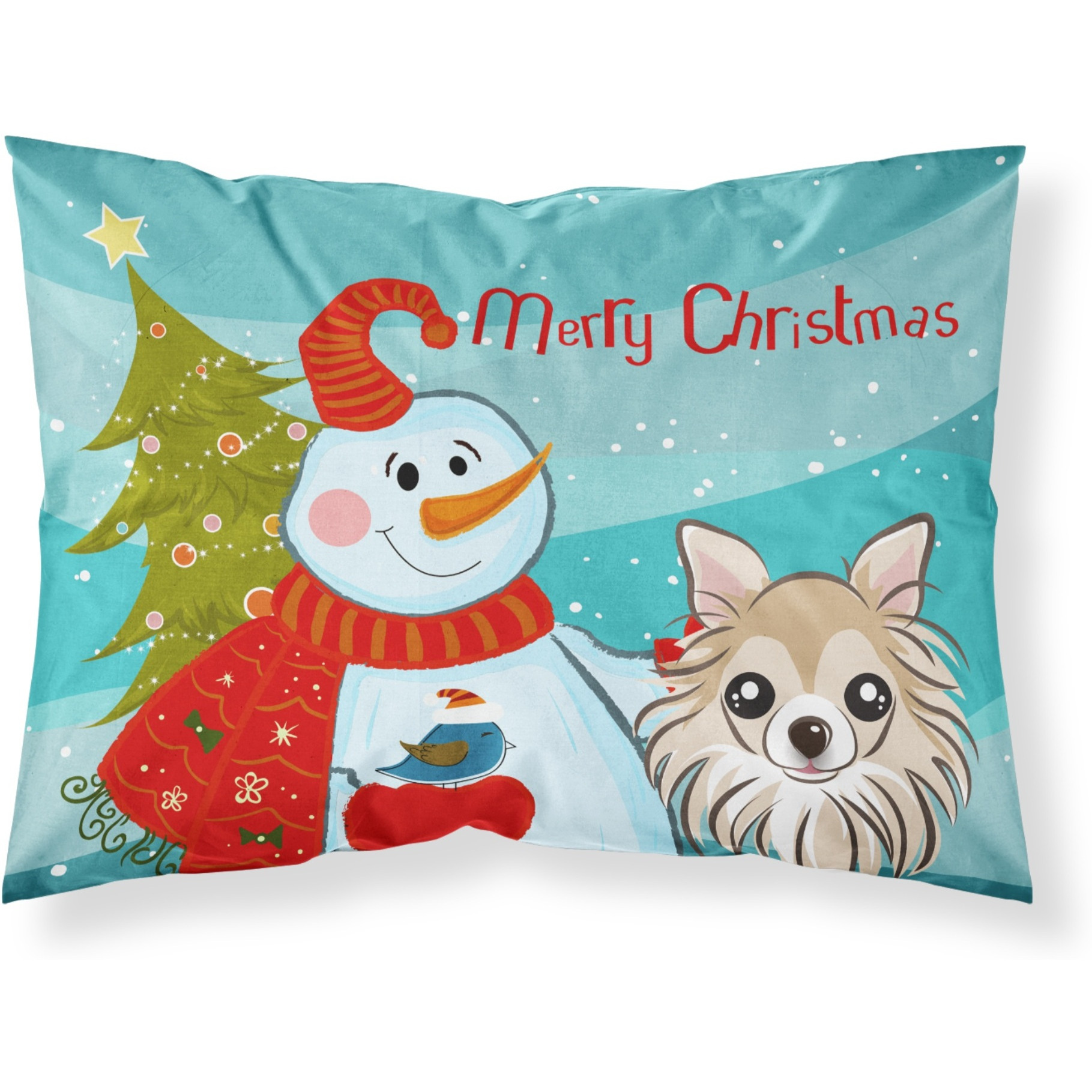 &quotCaroline's Treasures BB1871PILLOWCASE Snowman with Chihuahua Fabric Standard Pillowcase, Large, Multicolor"