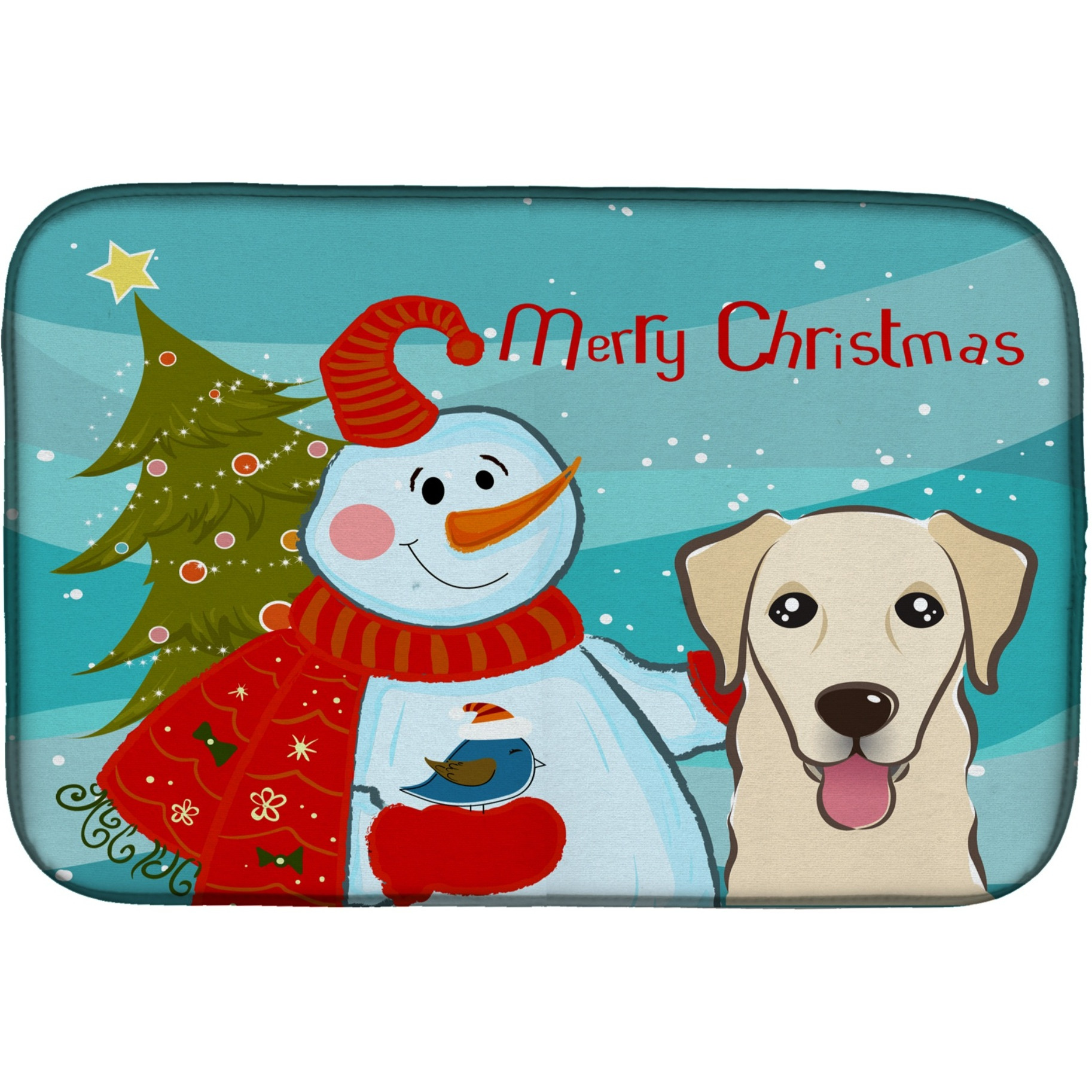 &quotCaroline's Treasures Snowman With Golden Retriever Dish Drying Mat, 14"" x 21"""