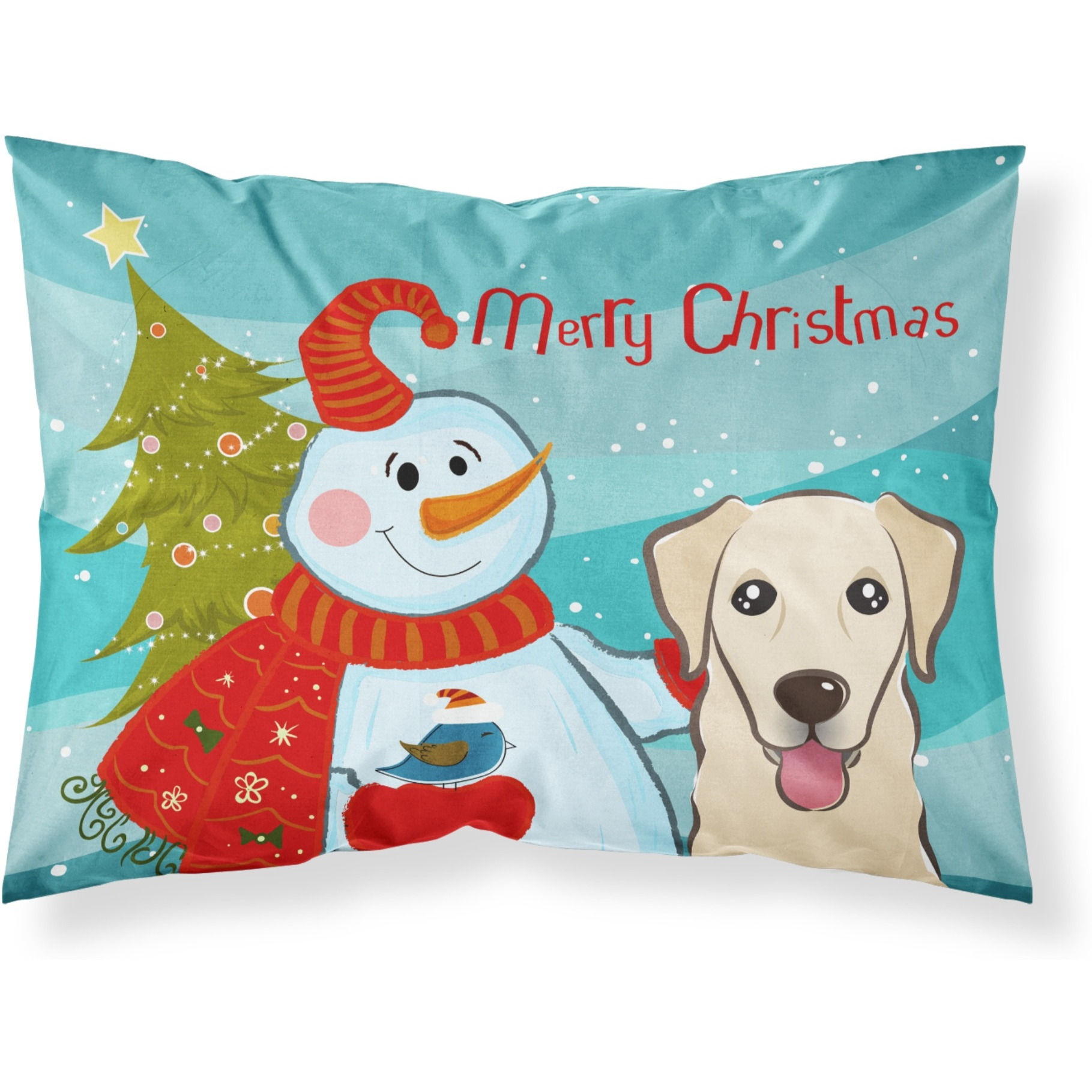 &quotCaroline's Treasures BB1872PILLOWCASE Snowman with Golden Retriever Fabric Standard Pillowcase, Large, Multicolor"