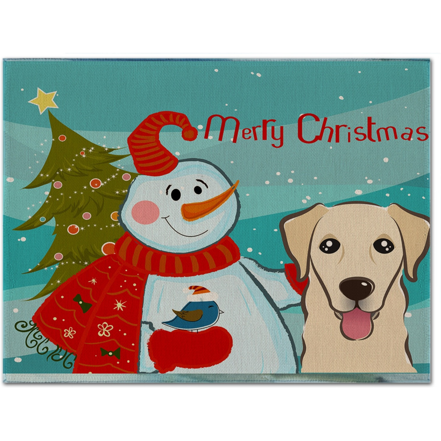 &quotCaroline's Treasures BB1872PLMT Snowman With Golden Retriever Fabric Placemat, Multicolor"