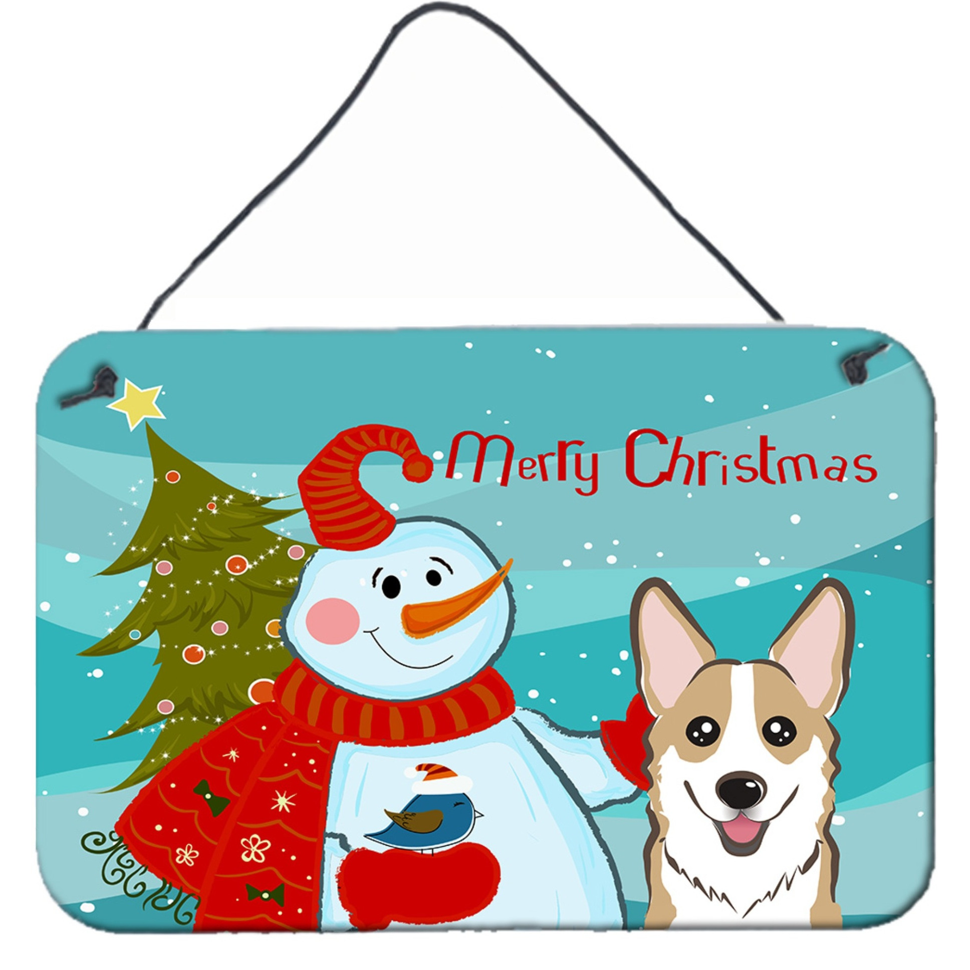 &quotCaroline's Treasures Snowman with Sable Corgi Wall or Door Hanging Prints BB1873DS812, 8HX12W"