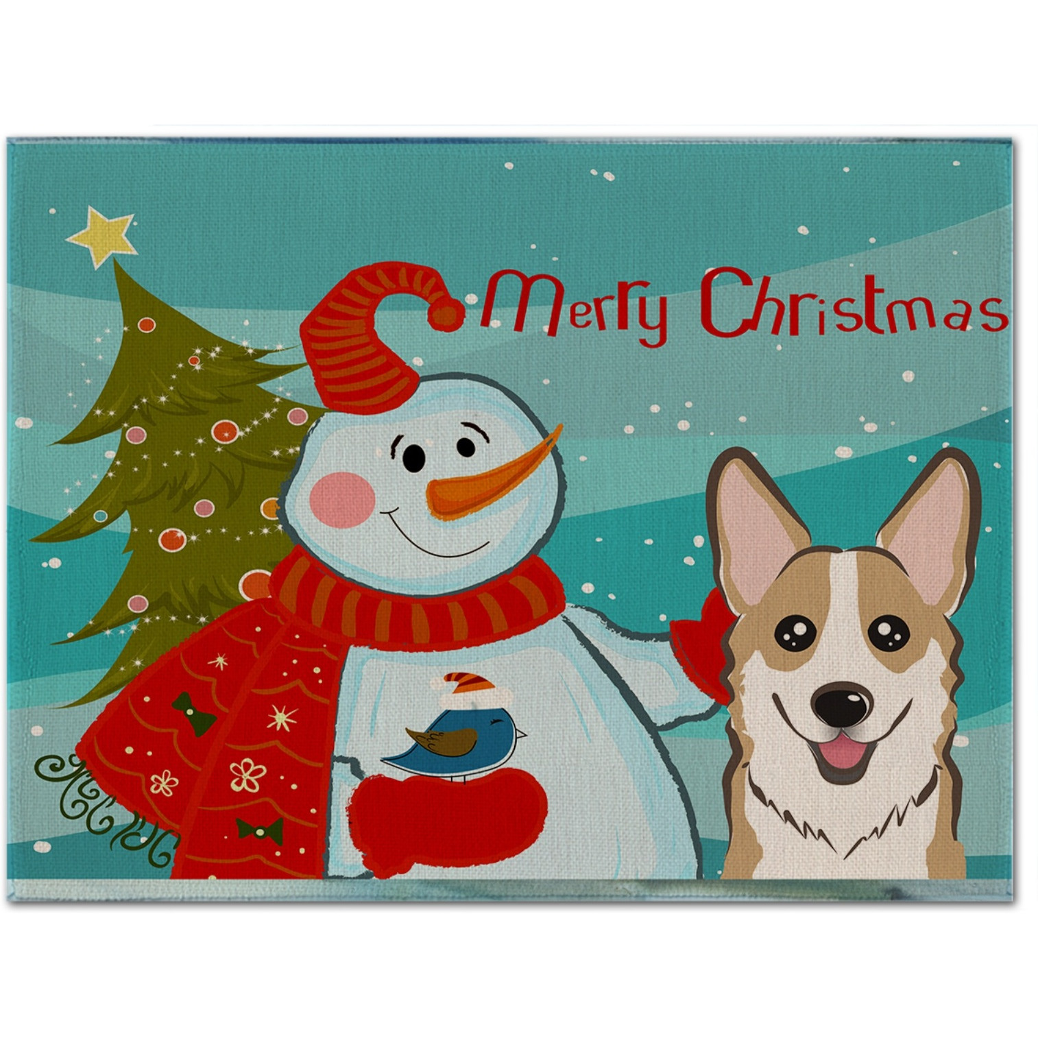 &quotCaroline's Treasures BB1873PLMT Snowman With Sable Corgi Fabric Placemat, Multicolor"