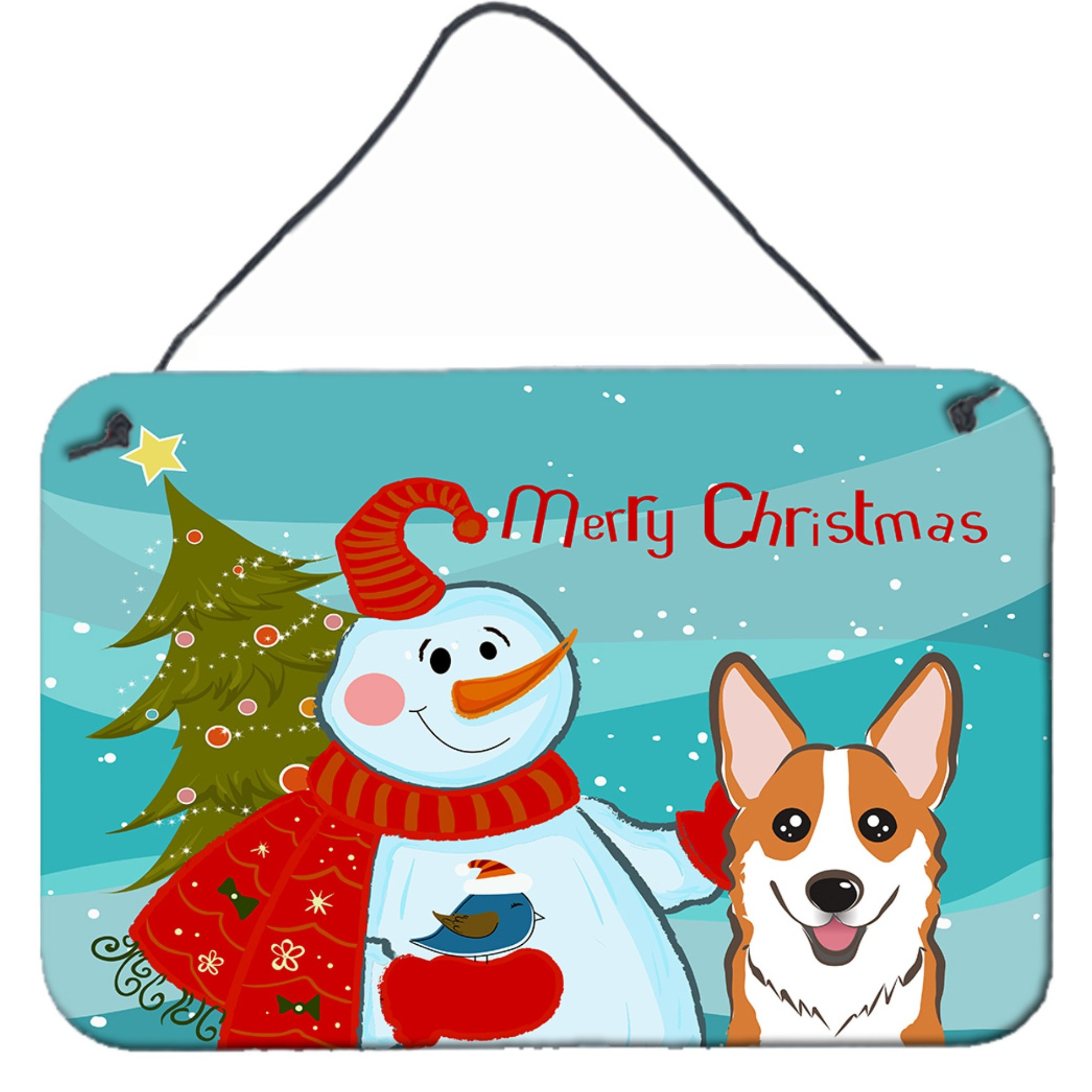 &quotCaroline's Treasures Snowman with Red Corgi Wall or Door Hanging Prints BB1874DS812, 8HX12W"