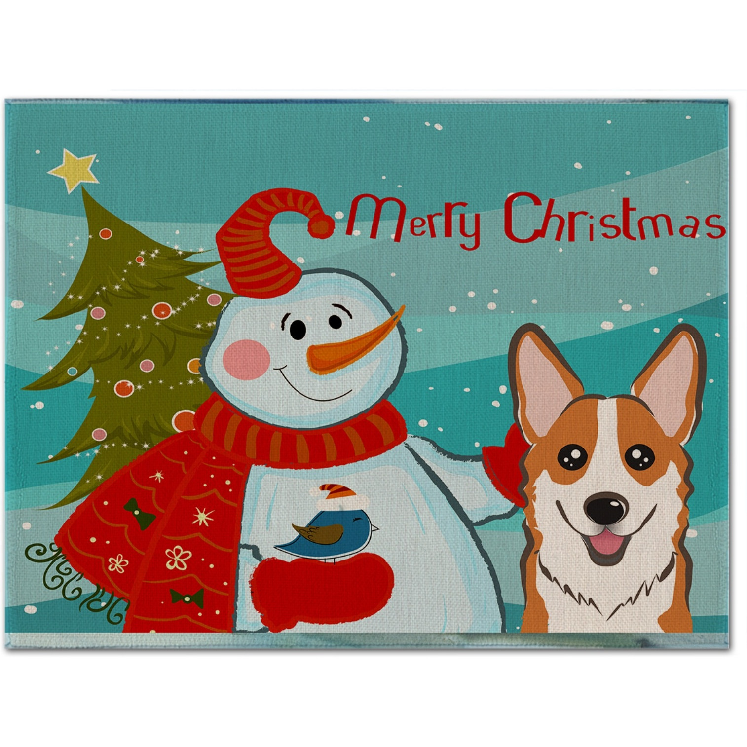&quotCaroline's Treasures BB1874PLMT Snowman With Red Corgi Fabric Placemat, Multicolor"