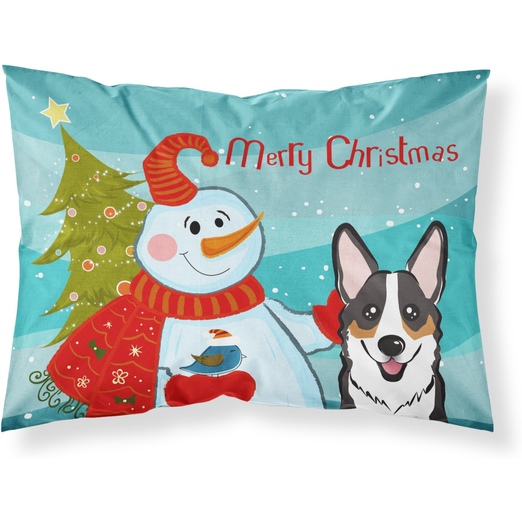 &quotCaroline's Treasures BB1875PILLOWCASE Snowman with Tricolor Corgi Fabric Standard Pillowcase, Large, Multicolor"