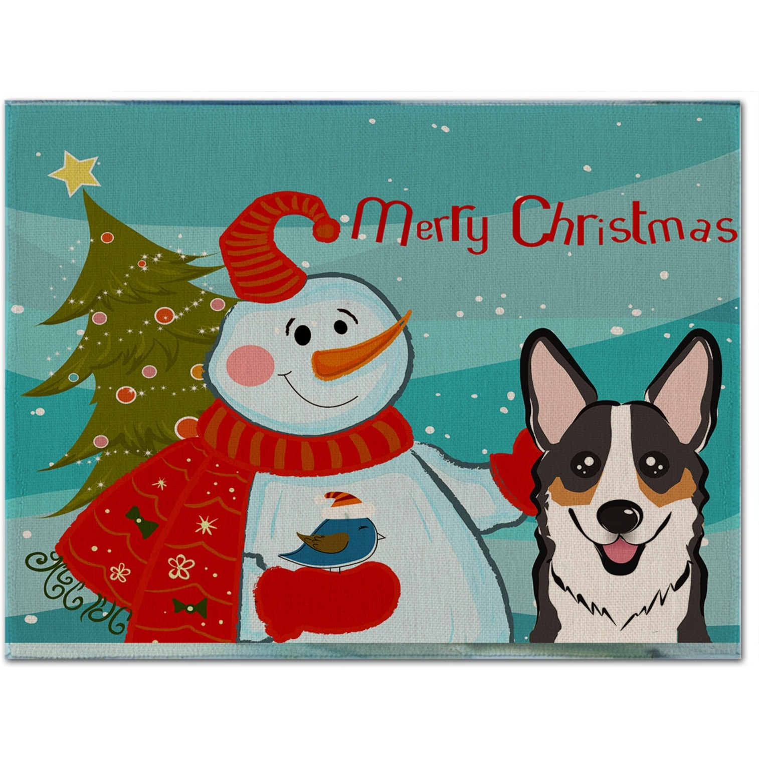 &quotCaroline's Treasures BB1875PLMT Snowman With Tricolor Corgi Fabric Placemat, Multicolor"
