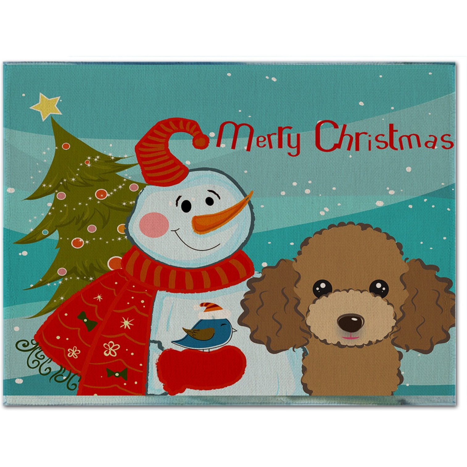 &quotCaroline's Treasures BB1876PLMT Snowman With Chocolate Brown Poodle Fabric Placemat, Multicolor"