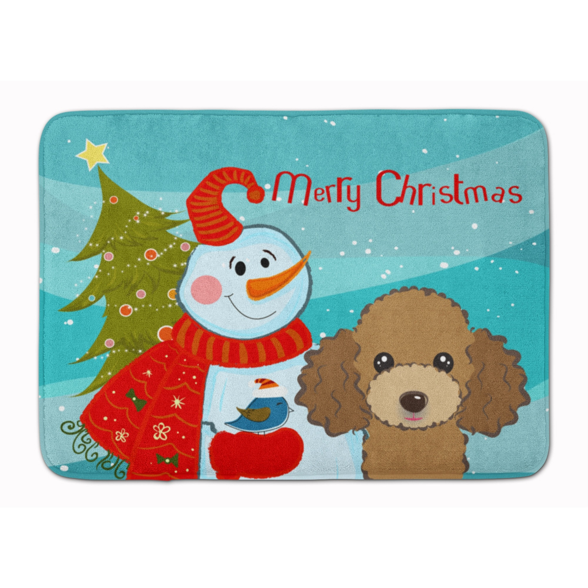 &quotCaroline's Treasures Snowman with Chocolate Brown Poodle Floor Mat, 19"" x 27"", Multicolor"