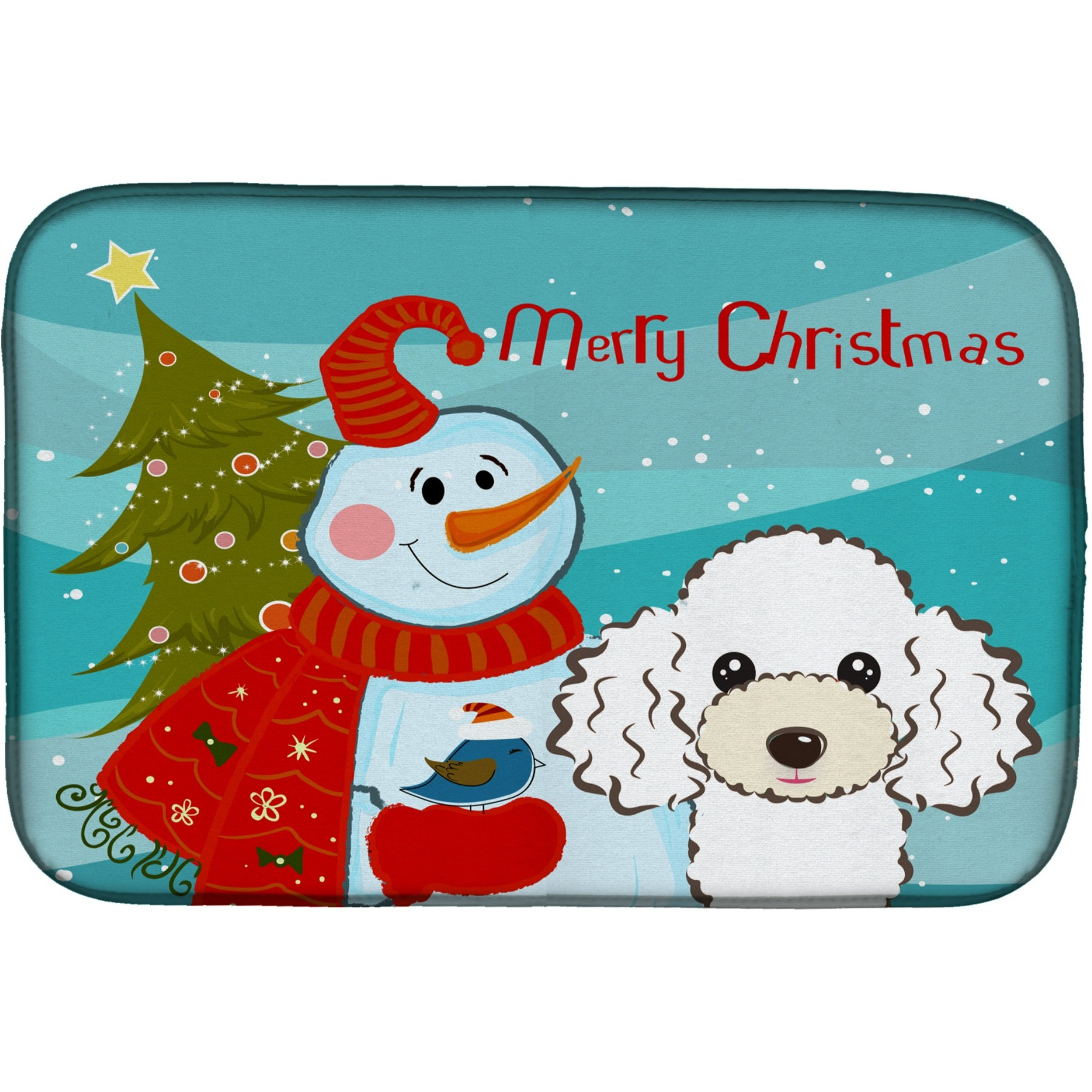 &quotCaroline's Treasures Snowman with White Poodle Dish Drying Mat, 14"" x 21"""