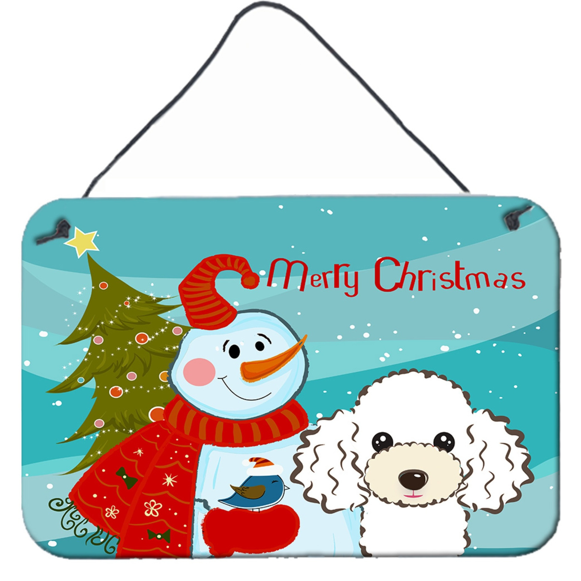 &quotCaroline's Treasures Snowman with White Poodle Wall or Door Hanging Prints BB1877DS812, 8HX12W"