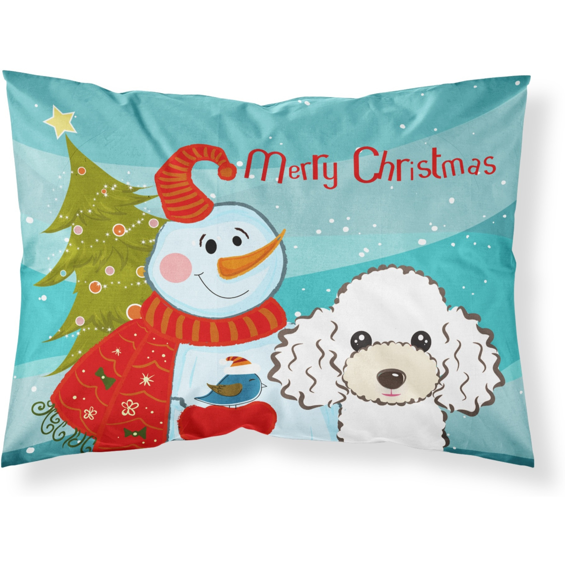 &quotCaroline's Treasures BB1877PILLOWCASE Snowman with White Poodle Fabric Standard Pillowcase, Large, Multicolor"