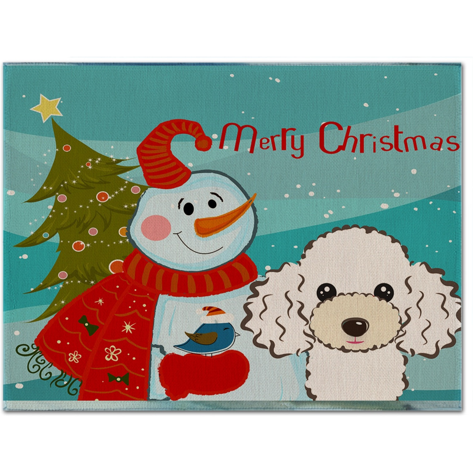 &quotCaroline's Treasures BB1877PLMT Snowman With White Poodle Fabric Placemat, Multicolor"