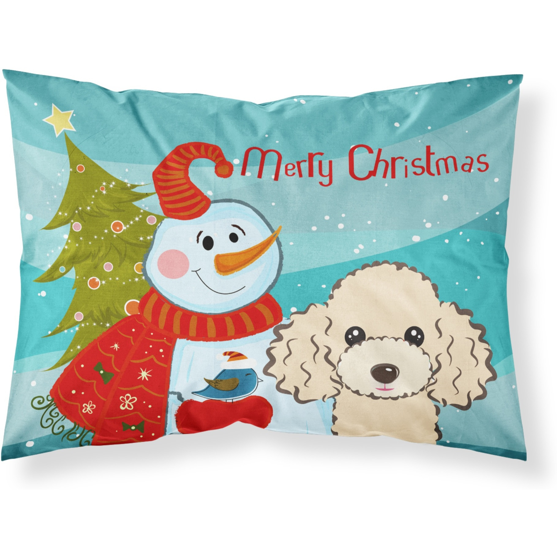 &quotCaroline's Treasures BB1878PILLOWCASE Snowman with Buff Poodle Fabric Standard Pillowcase, Large, Multicolor"