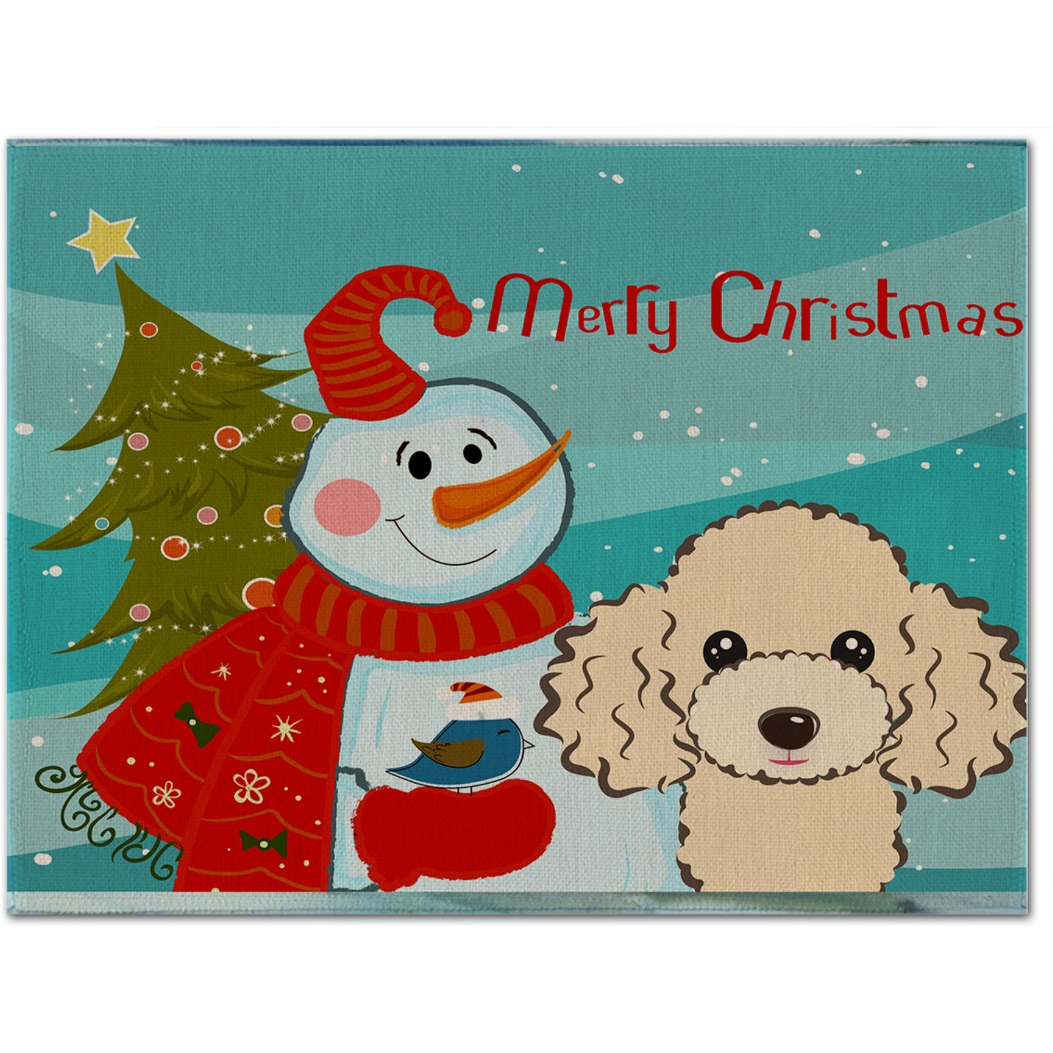 &quotCaroline's Treasures BB1878PLMT Snowman With Buff Poodle Fabric Placemat, Multicolor"