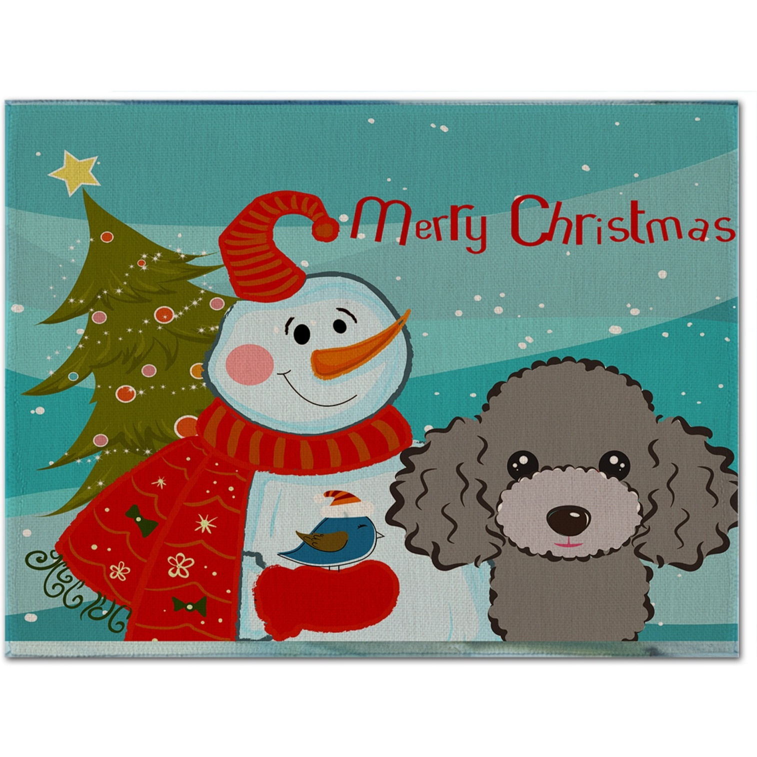 &quotCaroline's Treasures BB1879PLMT Snowman With Silver Gray Poodle Fabric Placemat, Multicolor"