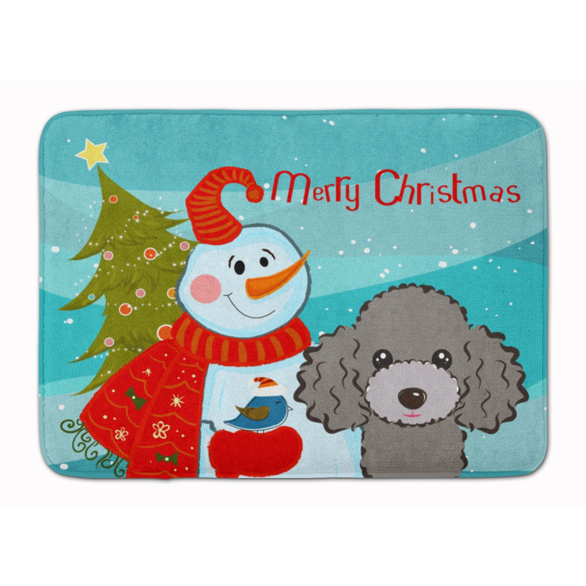&quotCaroline's Treasures Snowman with Silver Gray Poodle Floor Mat, 19"" x 27"", Multicolor"